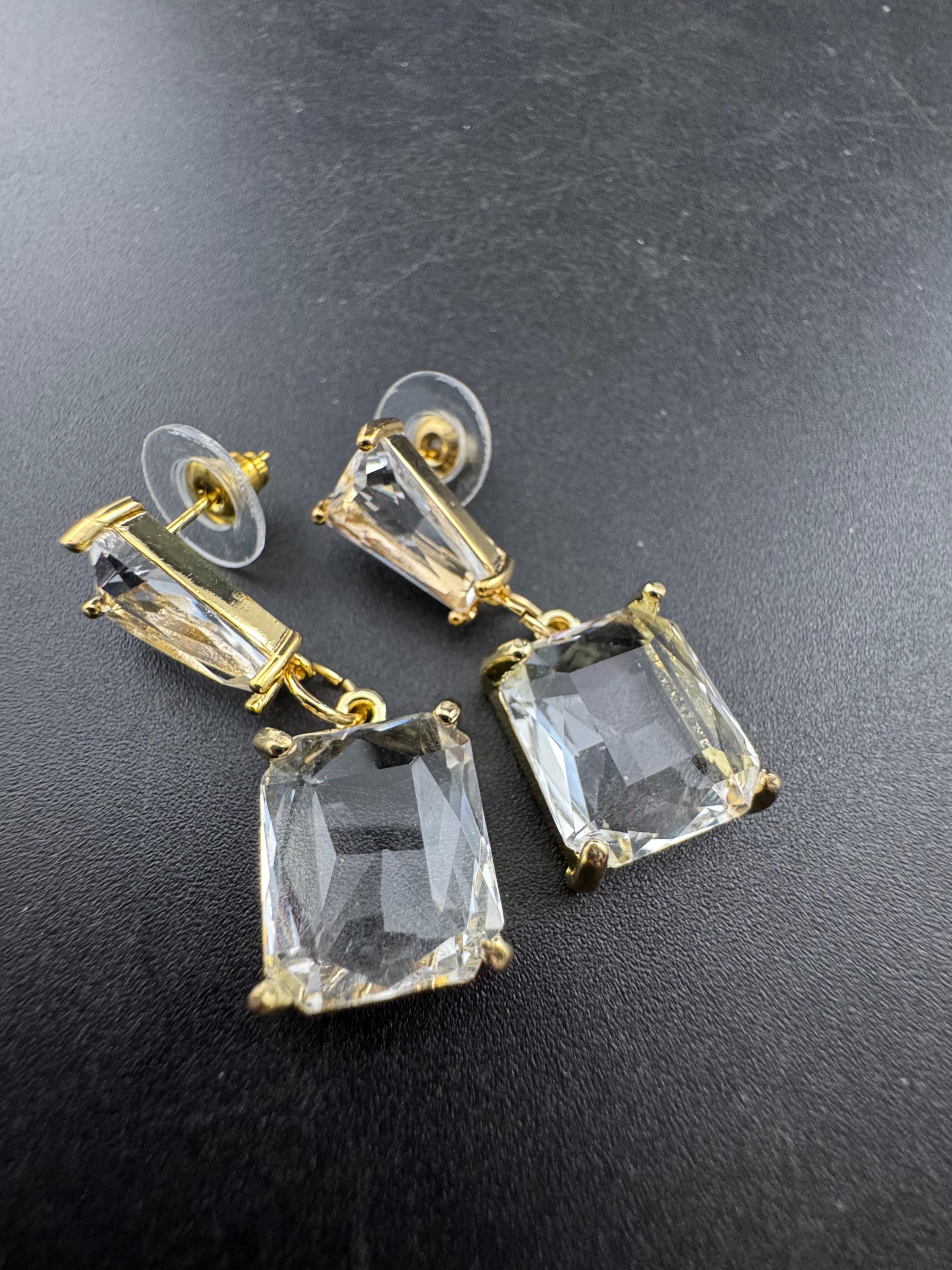 18k gold plated clear Crystal diamanté drop dangly earrings