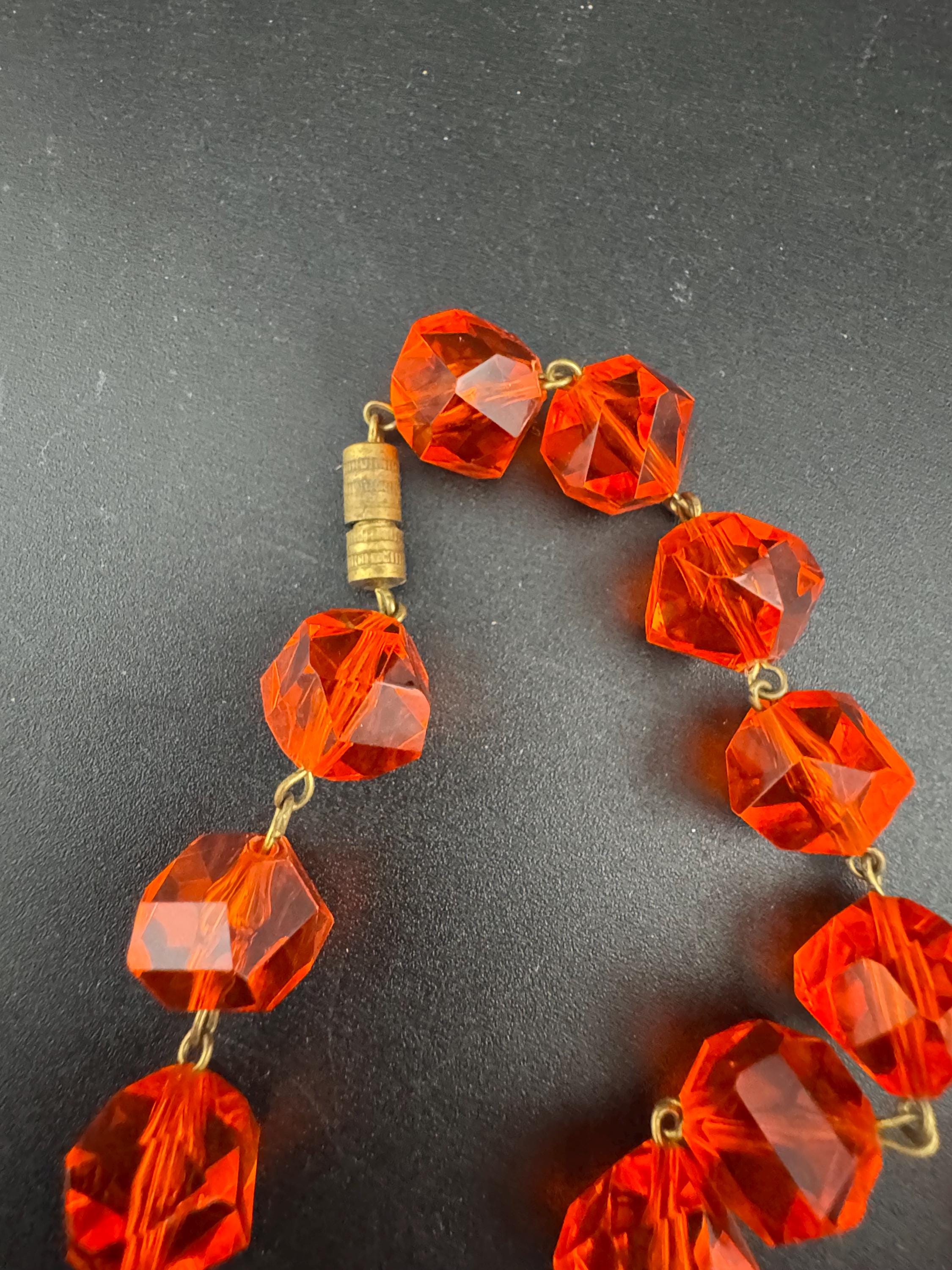 Vintage bright orange faceted acrylic plastic chunky beaded necklace 51cm