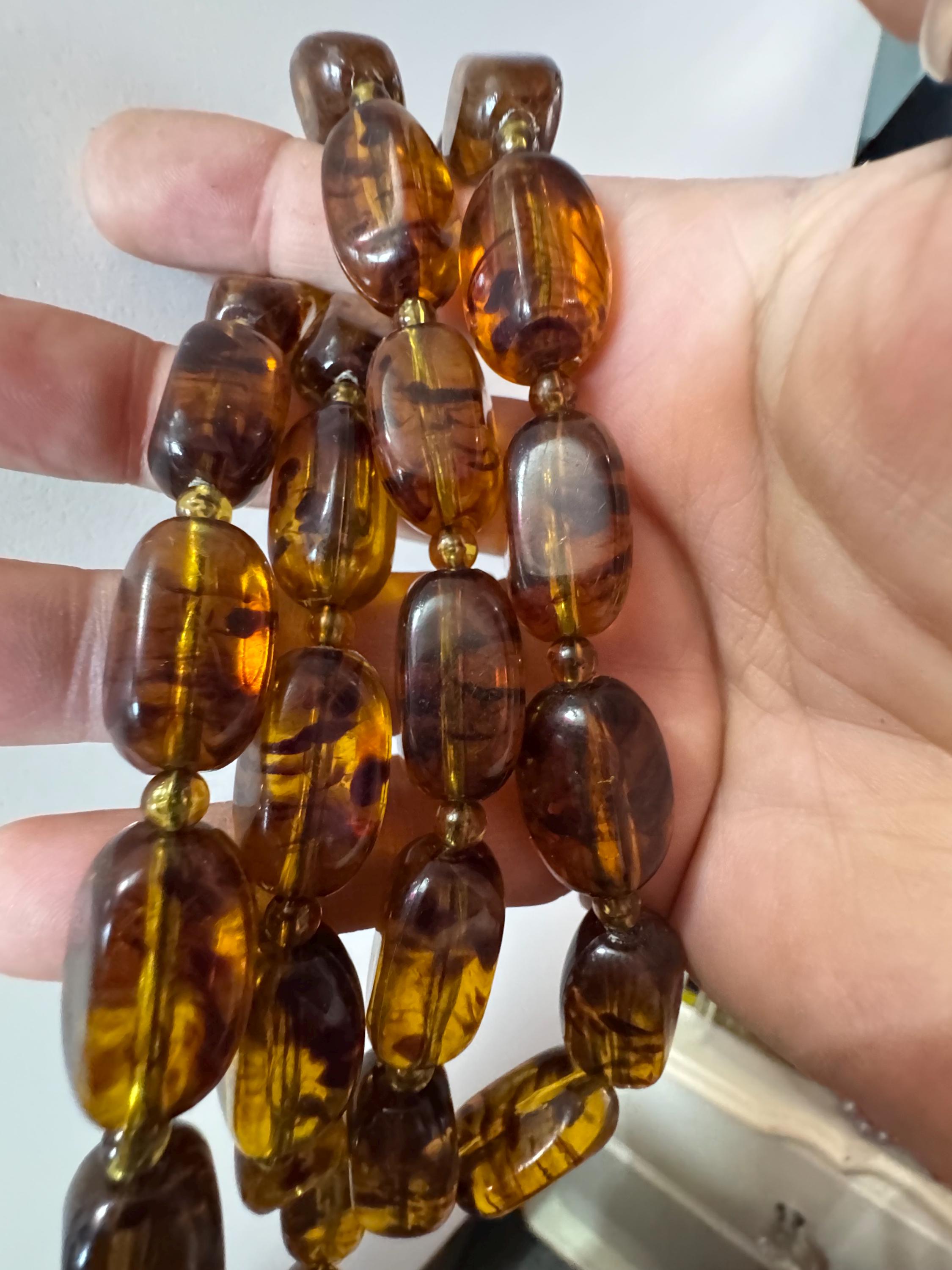 Vintage plastic oval beaded necklace brown faux tortoiseshell tones