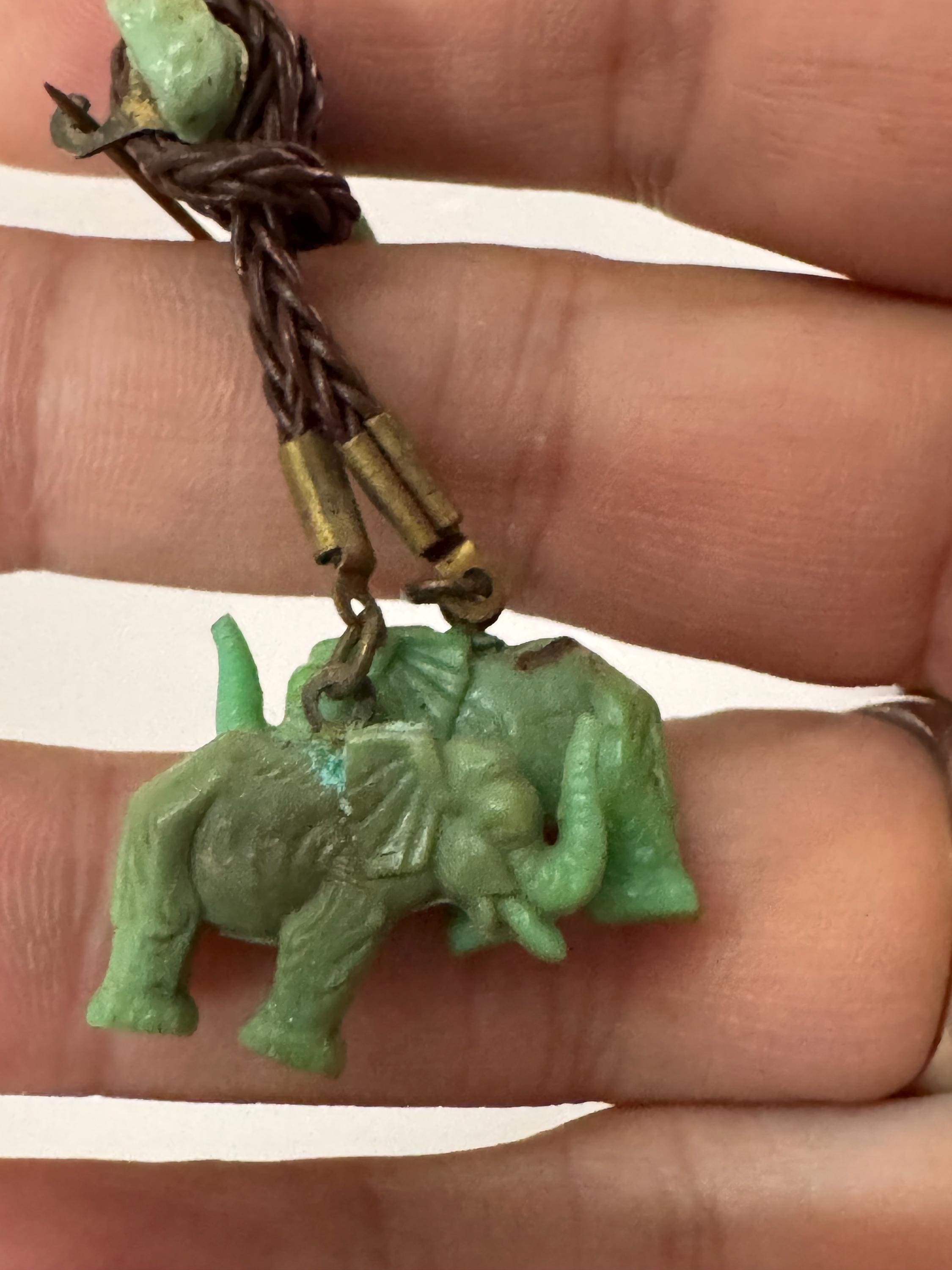 Art Deco Green Elephant Brooch: Vintage Celluloid Pendant, 1930s Kitsch