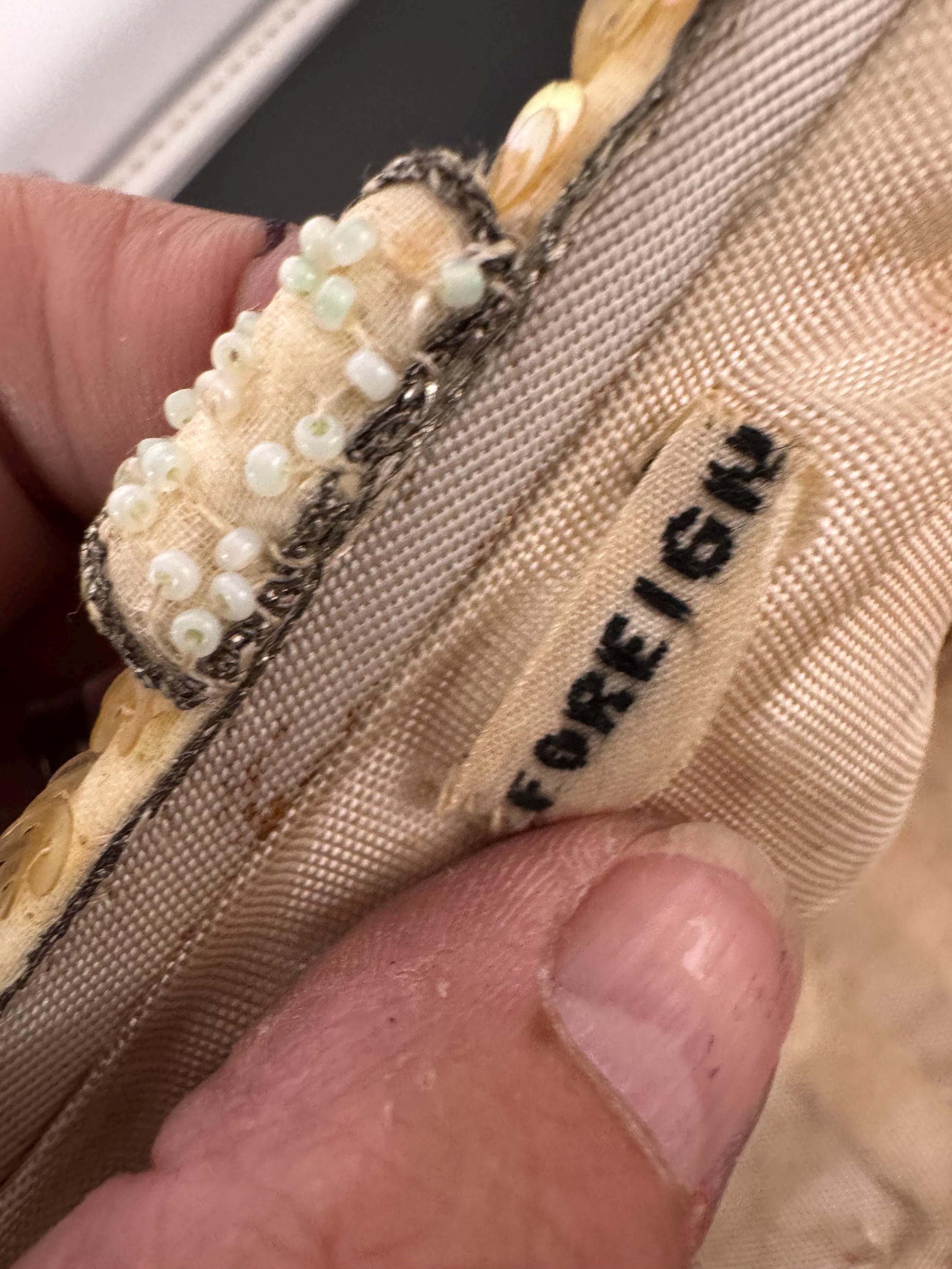 Vintage cream brown white micro beaded evening purse belgian, hinged