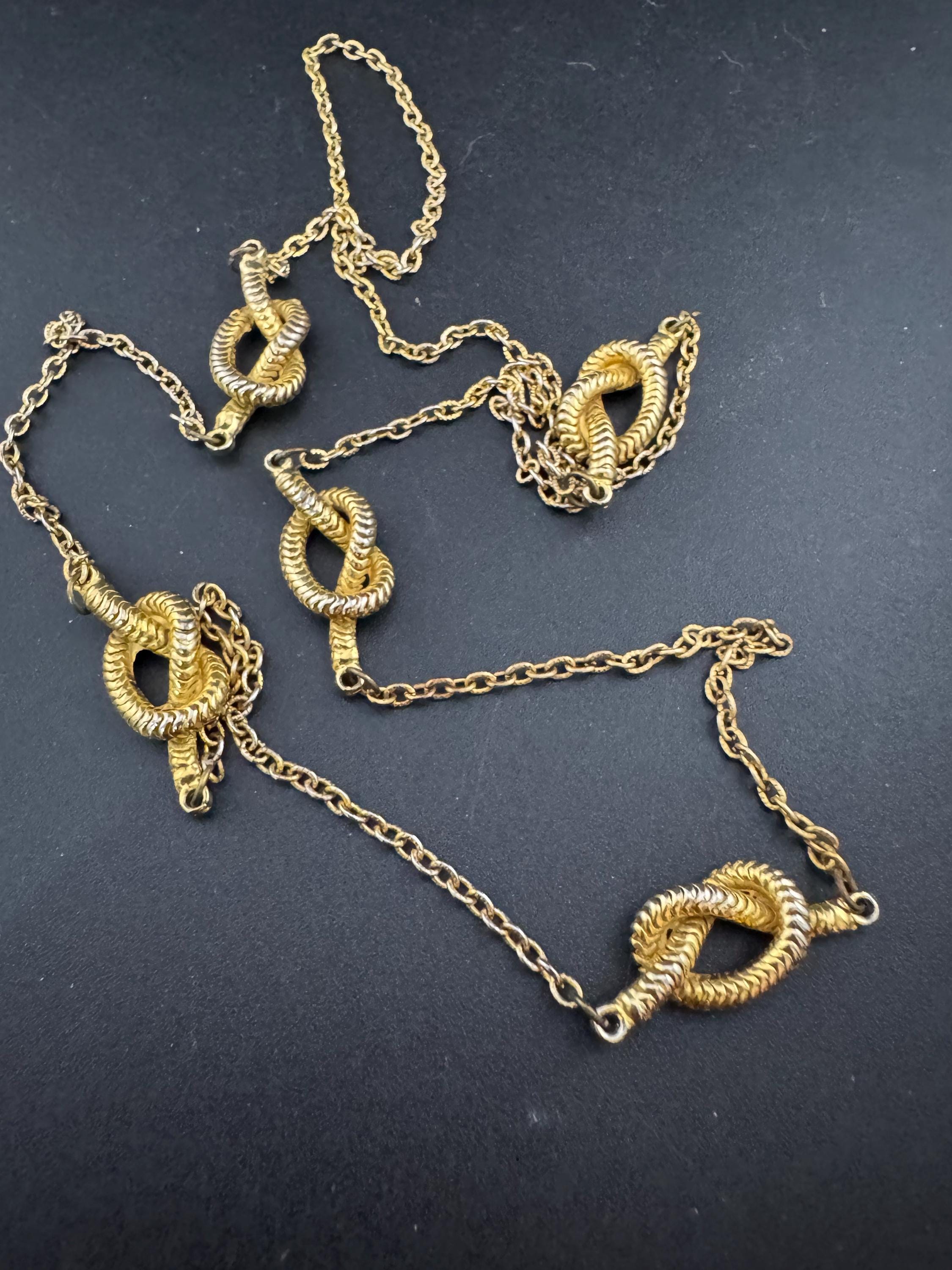77cm long vintage nautical style gold tone fancy reef knot chain link long necklace