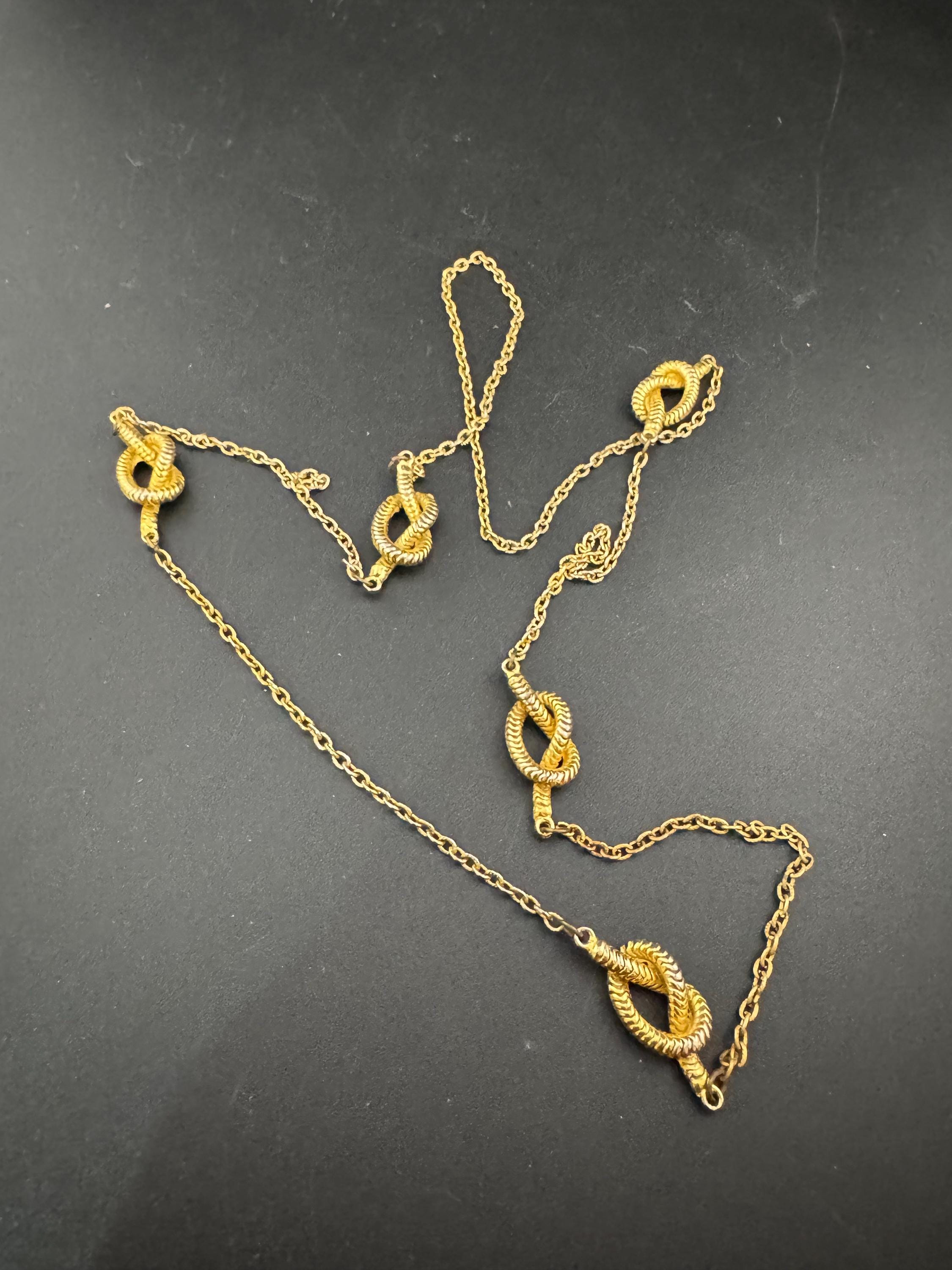 77cm long vintage nautical style gold tone fancy reef knot chain link long necklace
