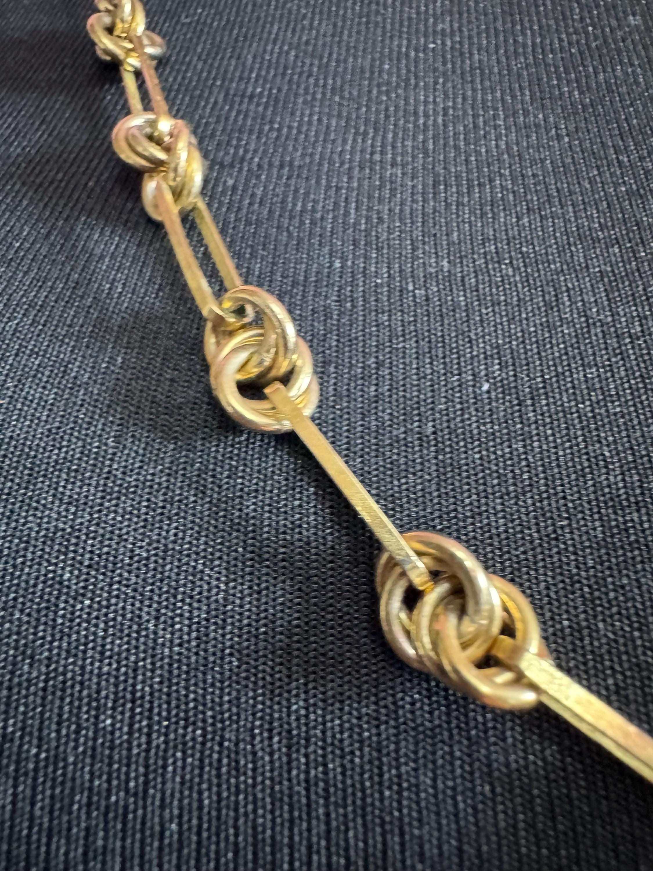Vintage Nautical Knot Necklace: Gold Tone Chain Link, 76cm