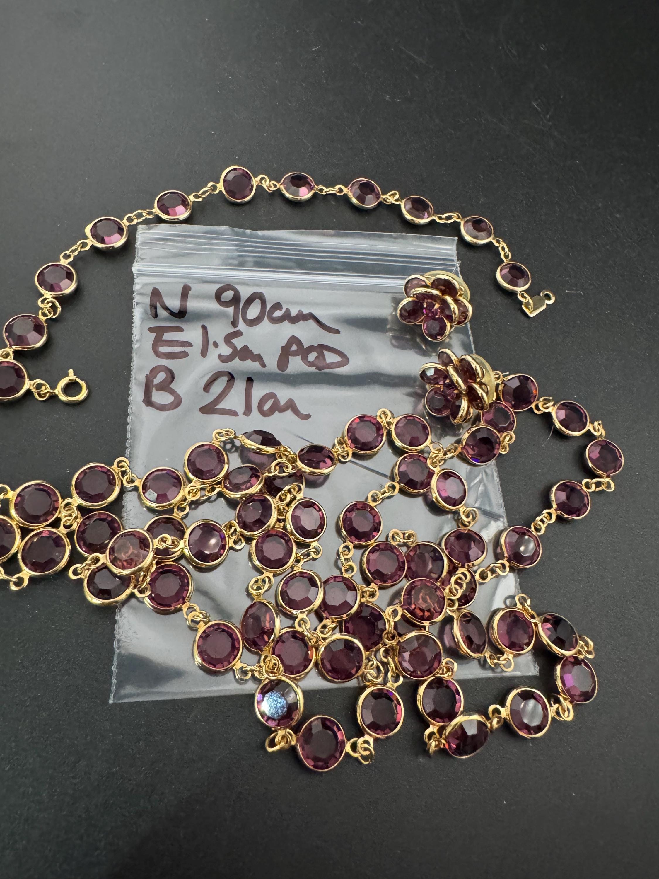 Vintage Purple Crystal Rivière Necklace, Earrings & Bracelet Set - Gold Plated