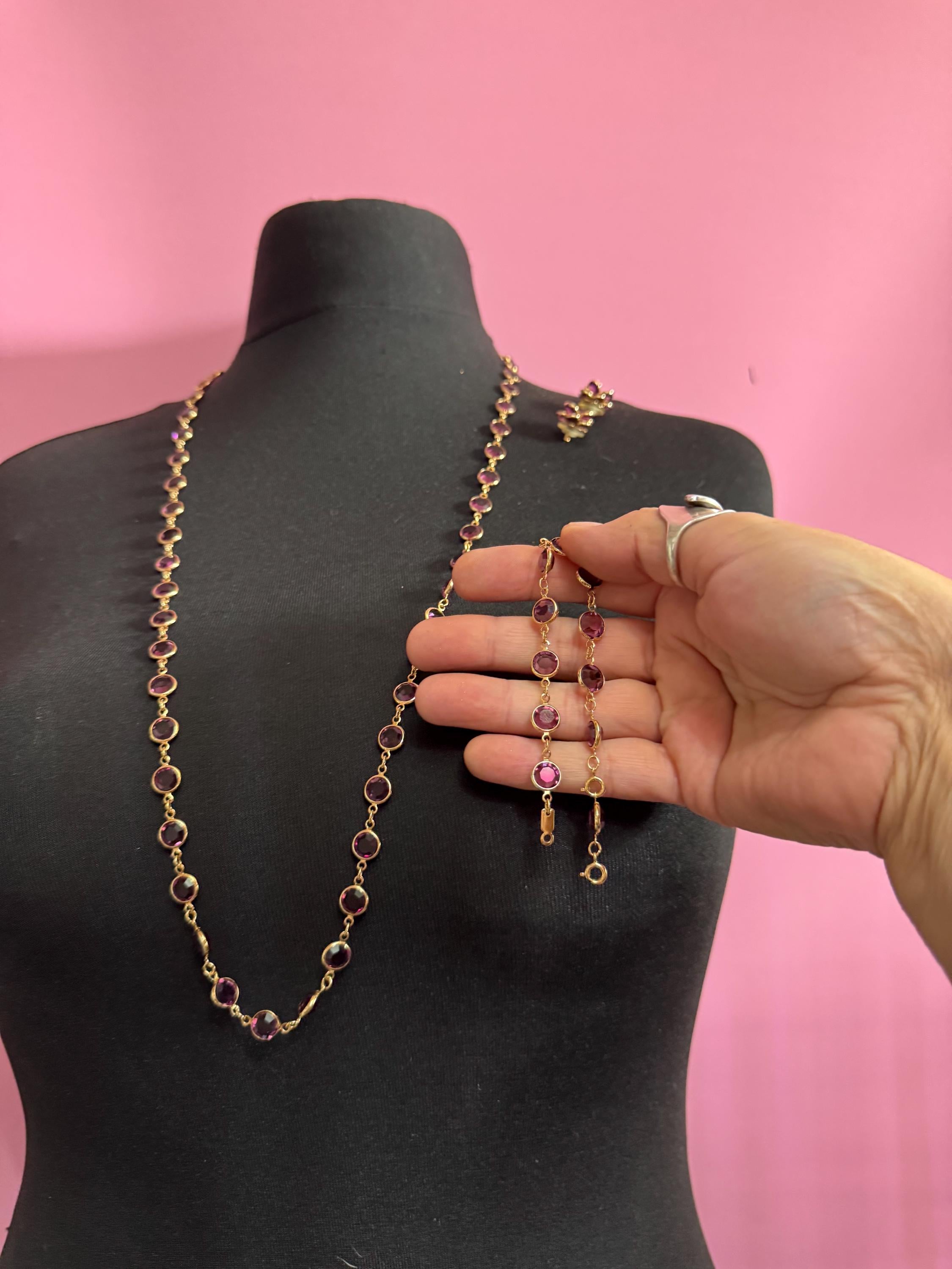 Vintage Purple Crystal Rivière Necklace, Earrings & Bracelet Set - Gold Plated
