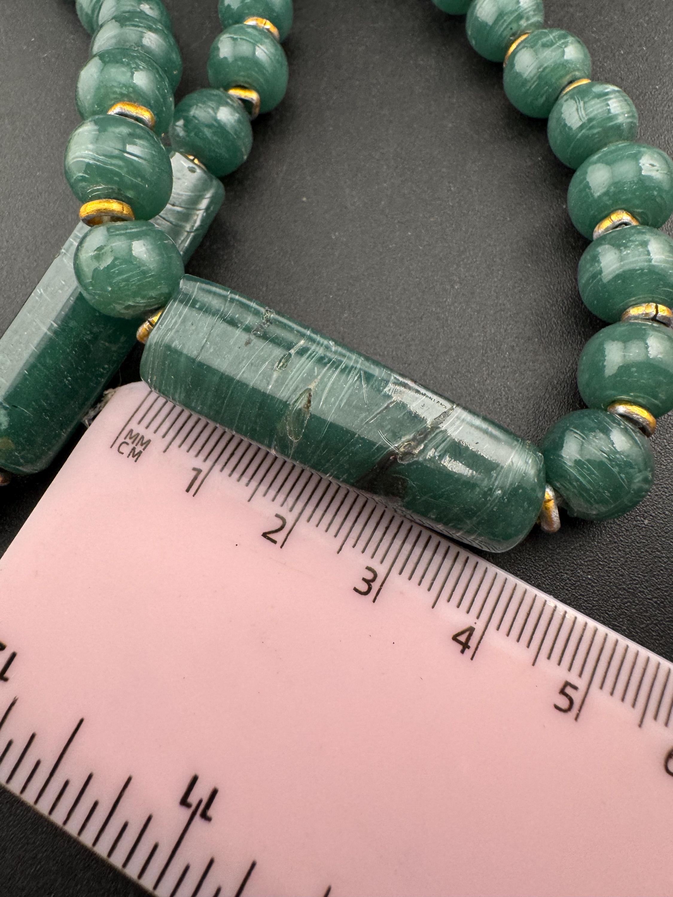 Vintage Green Jade agate very long Beaded necklace, natural gemstone beads, untested 150cm