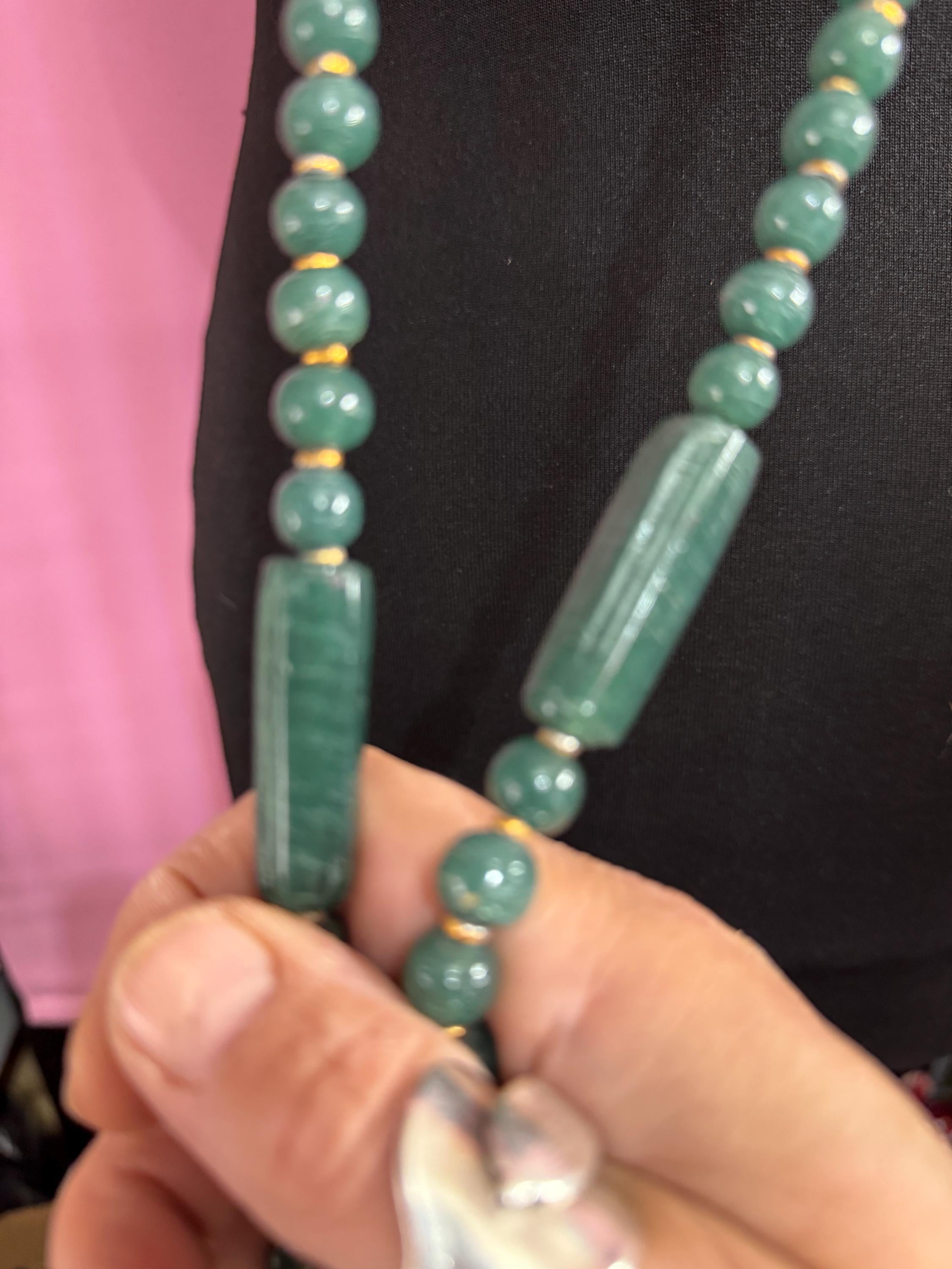 Vintage Green Jade agate very long Beaded necklace, natural gemstone beads, untested 150cm