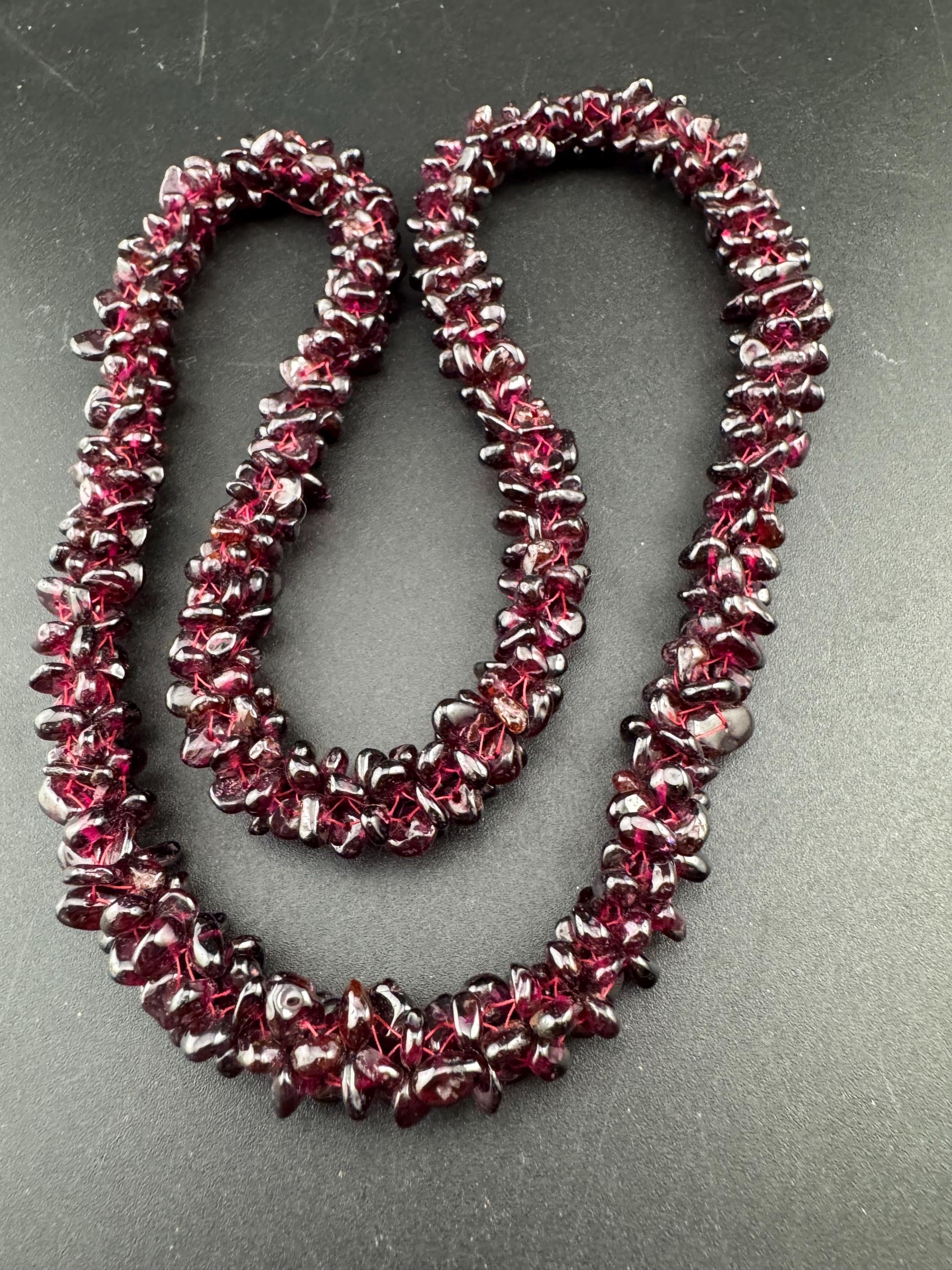 Antique Art Deco natural garnet red purple gemstone beaded necklace 64cm