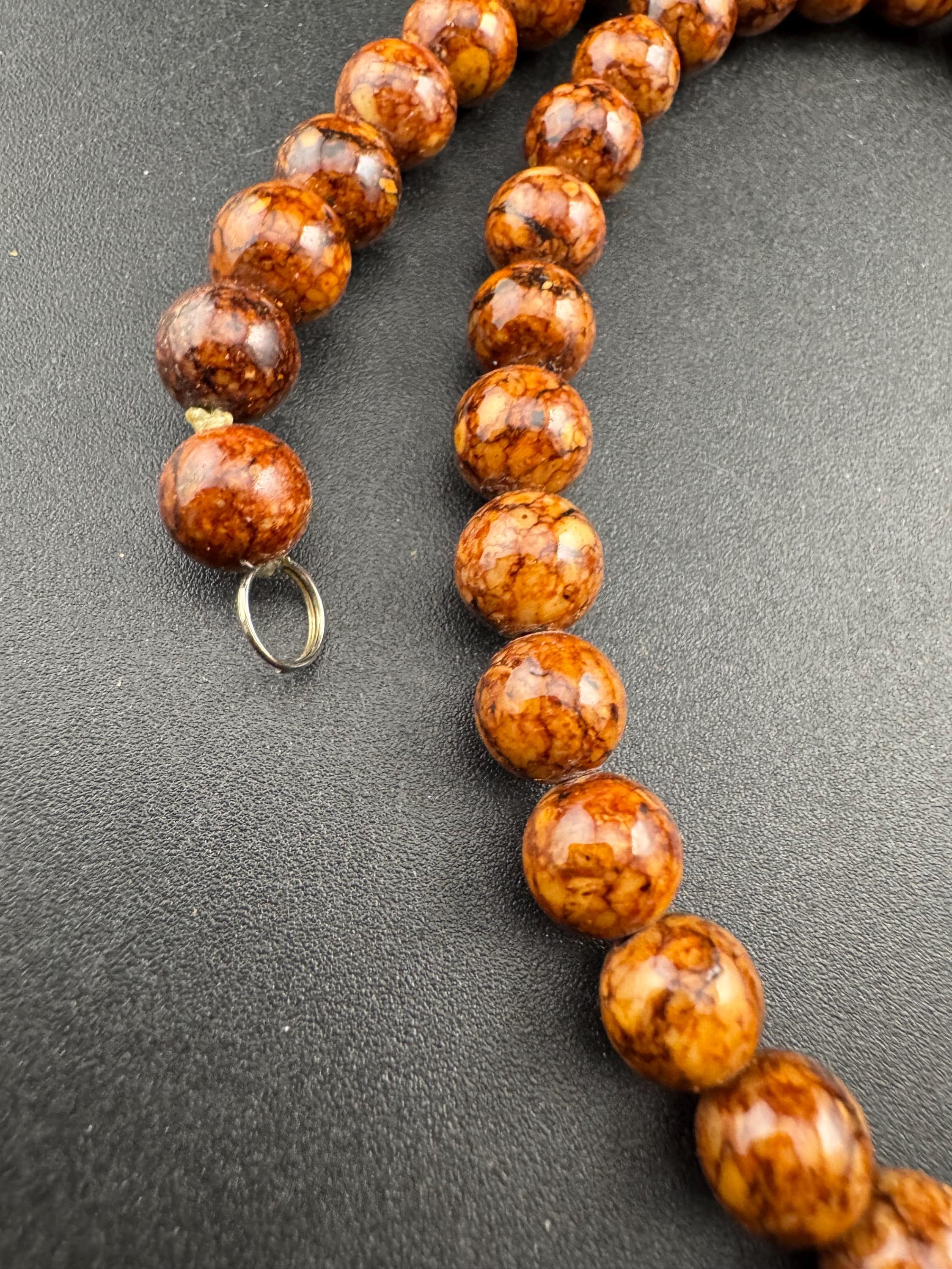 Vintage brown Beaded collar Necklace natural gemstone agate beads 47cm