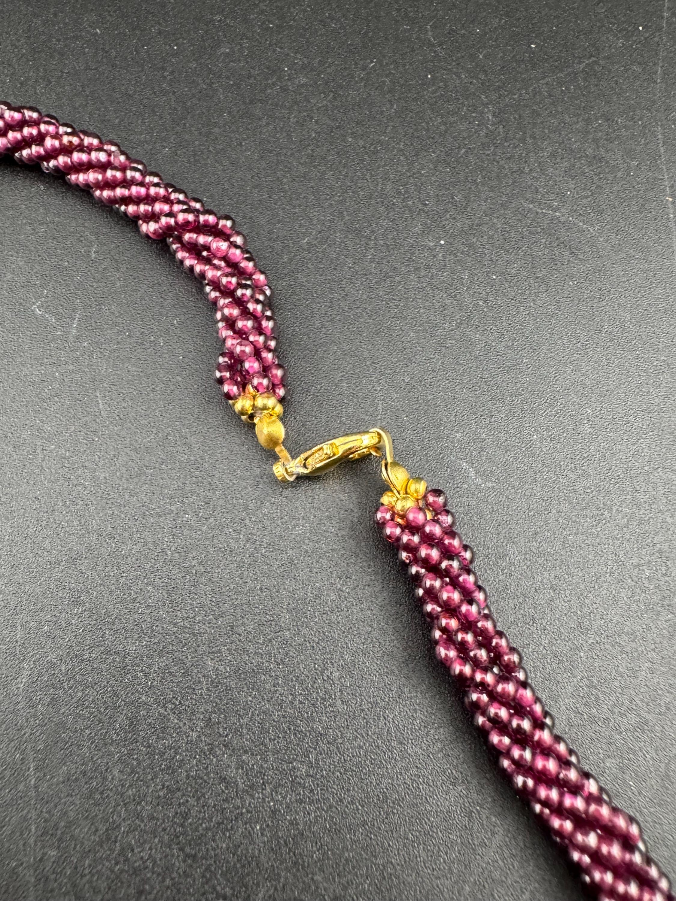 Retro natural garnet red purple gemstone beaded choker necklace 42cm set with clear diamanté