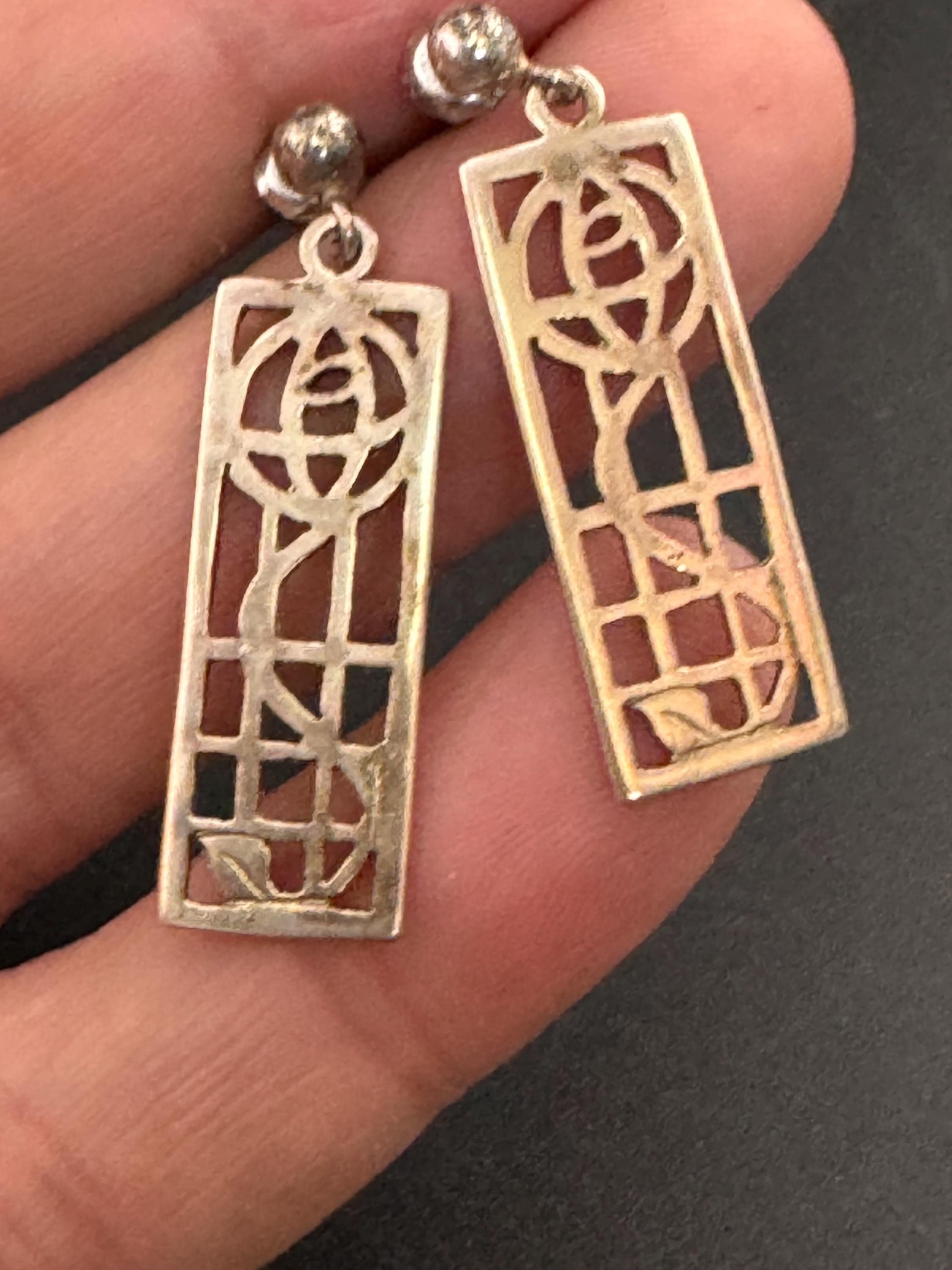 Vintage Sterling Silver Dangle Earrings: Arts & Crafts, London Hallmarks