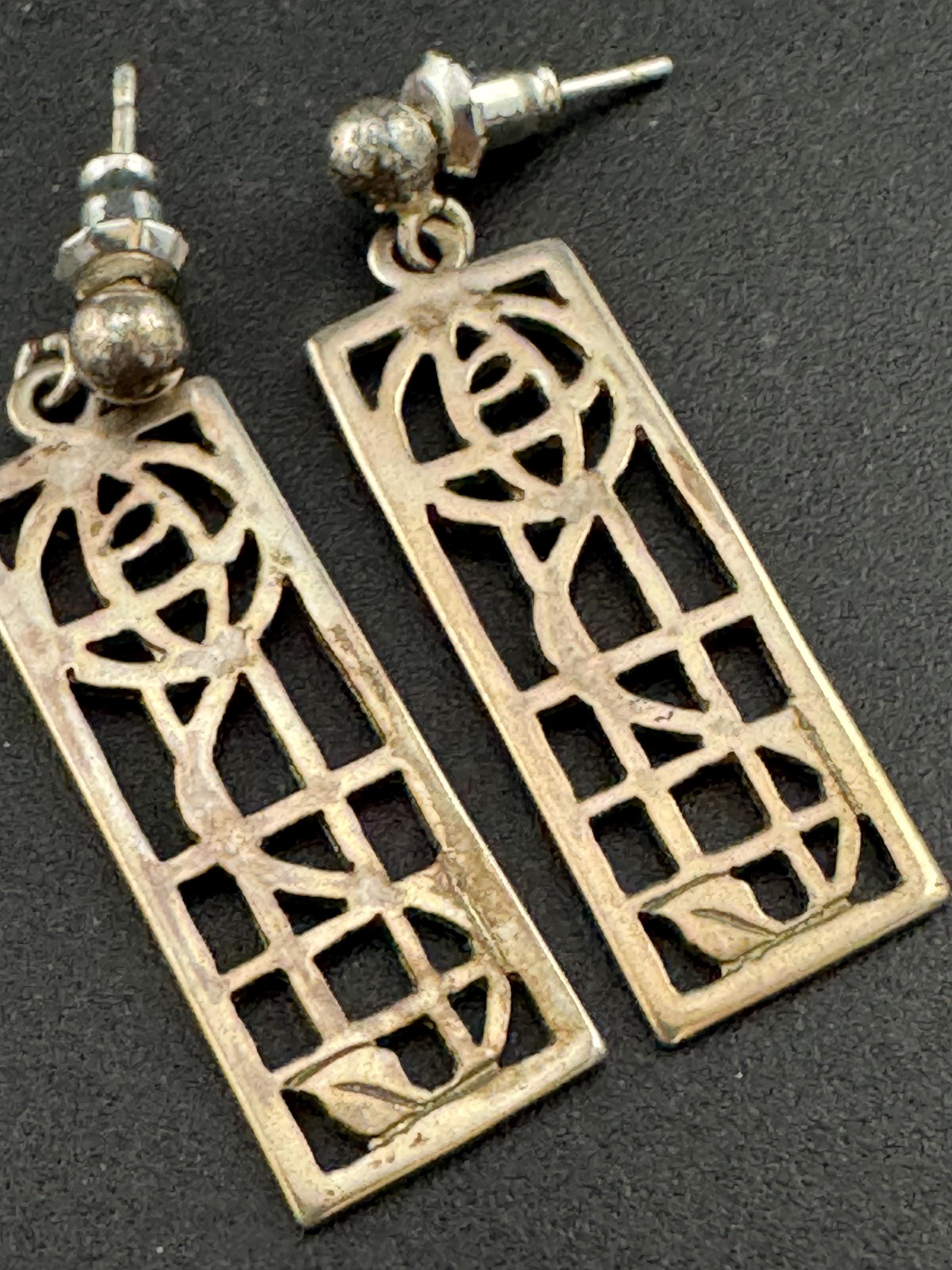 Vintage Sterling Silver Dangle Earrings: Arts & Crafts, London Hallmarks