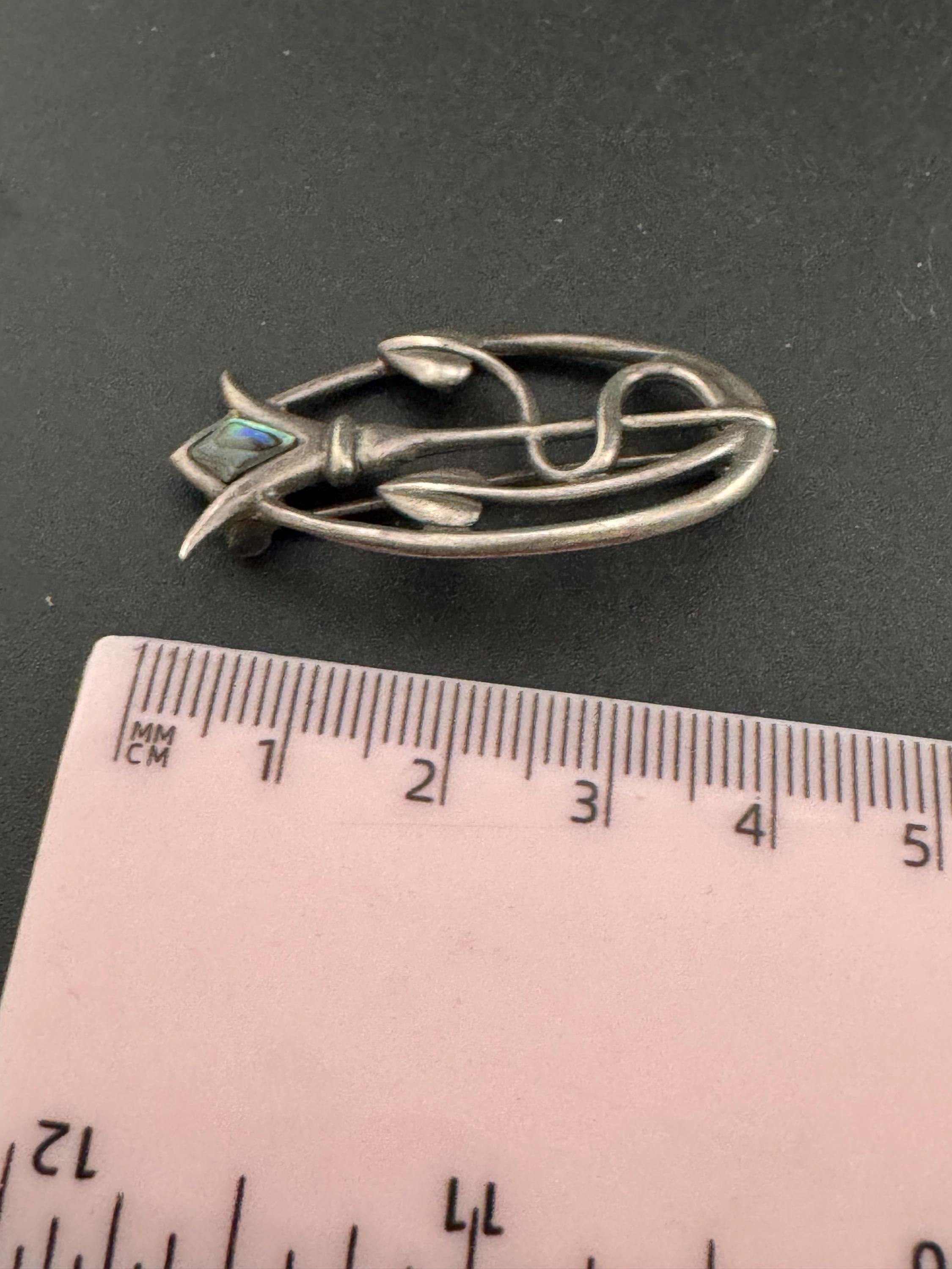 Sterling silver 925 arts and crafts style abalone shell Rennie mackintosh style floral Brooch