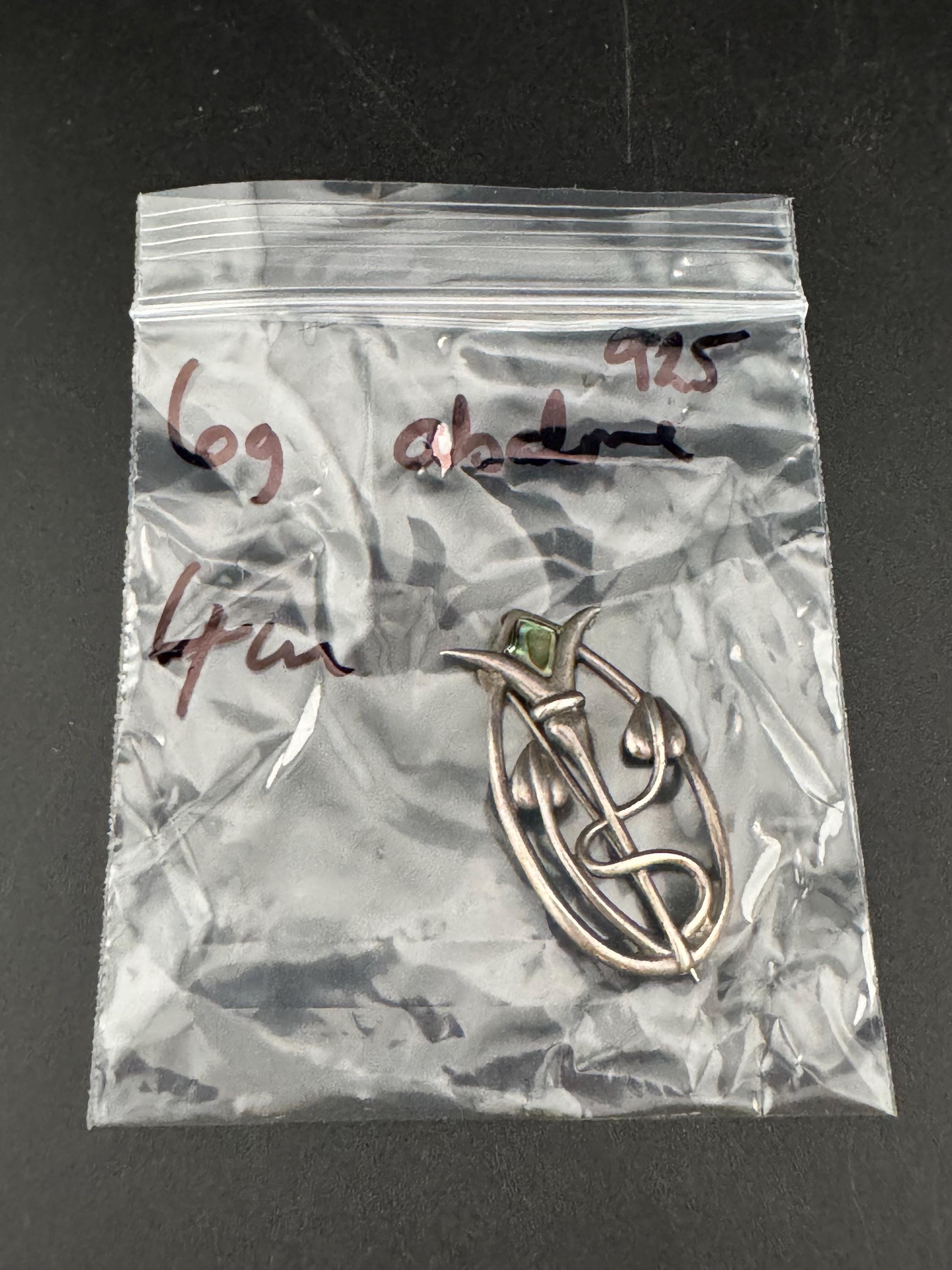 Sterling silver 925 arts and crafts style abalone shell Rennie mackintosh style floral Brooch