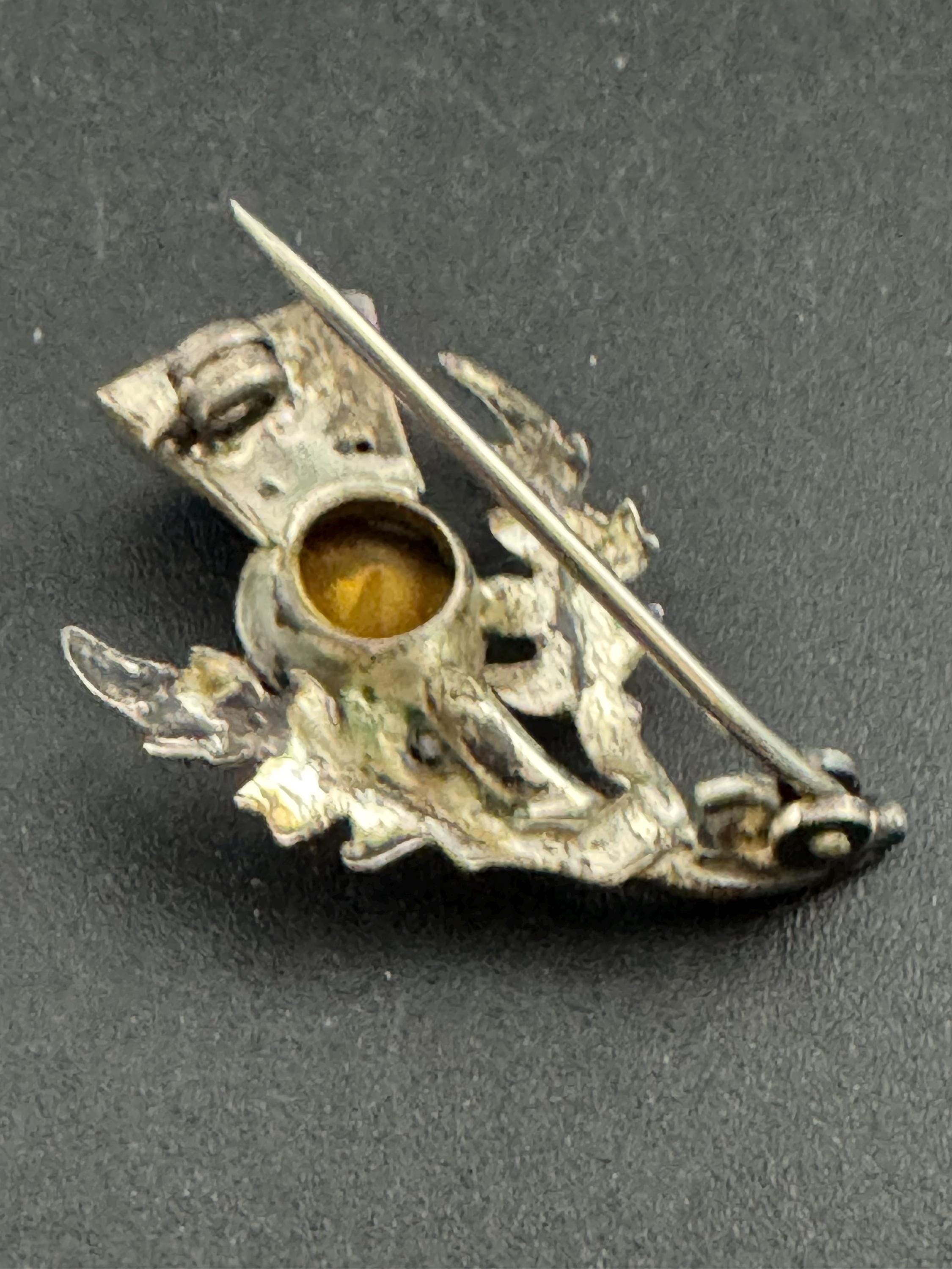 Vintage Scottish Thistle Brooch: Sterling Silver Amethyst Rhinestone, Signed WB