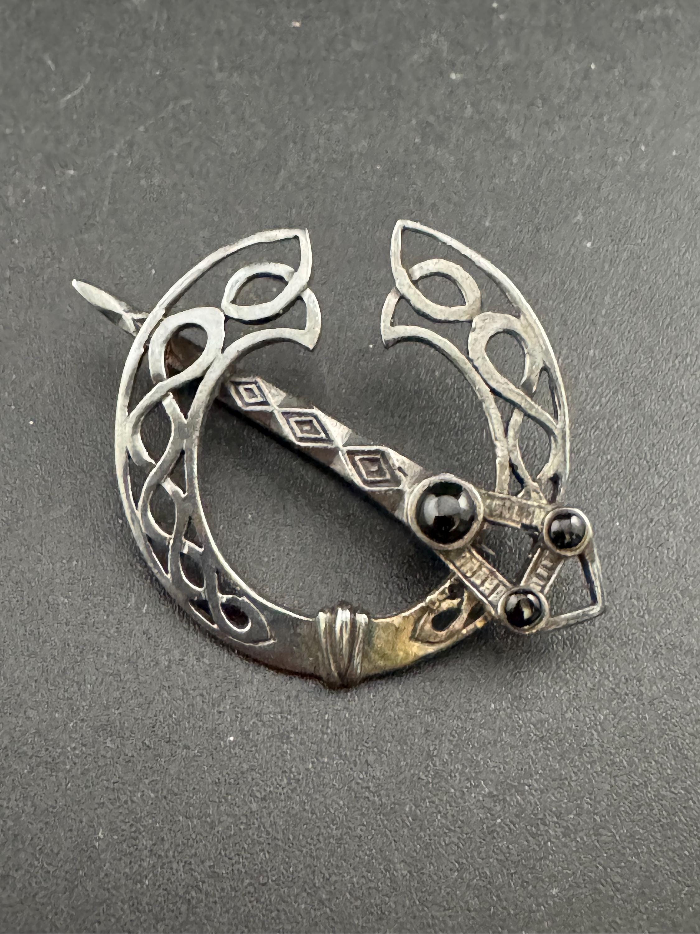 Sterling Silver Celtic Brooch: Art Nouveau Sword with Onyx