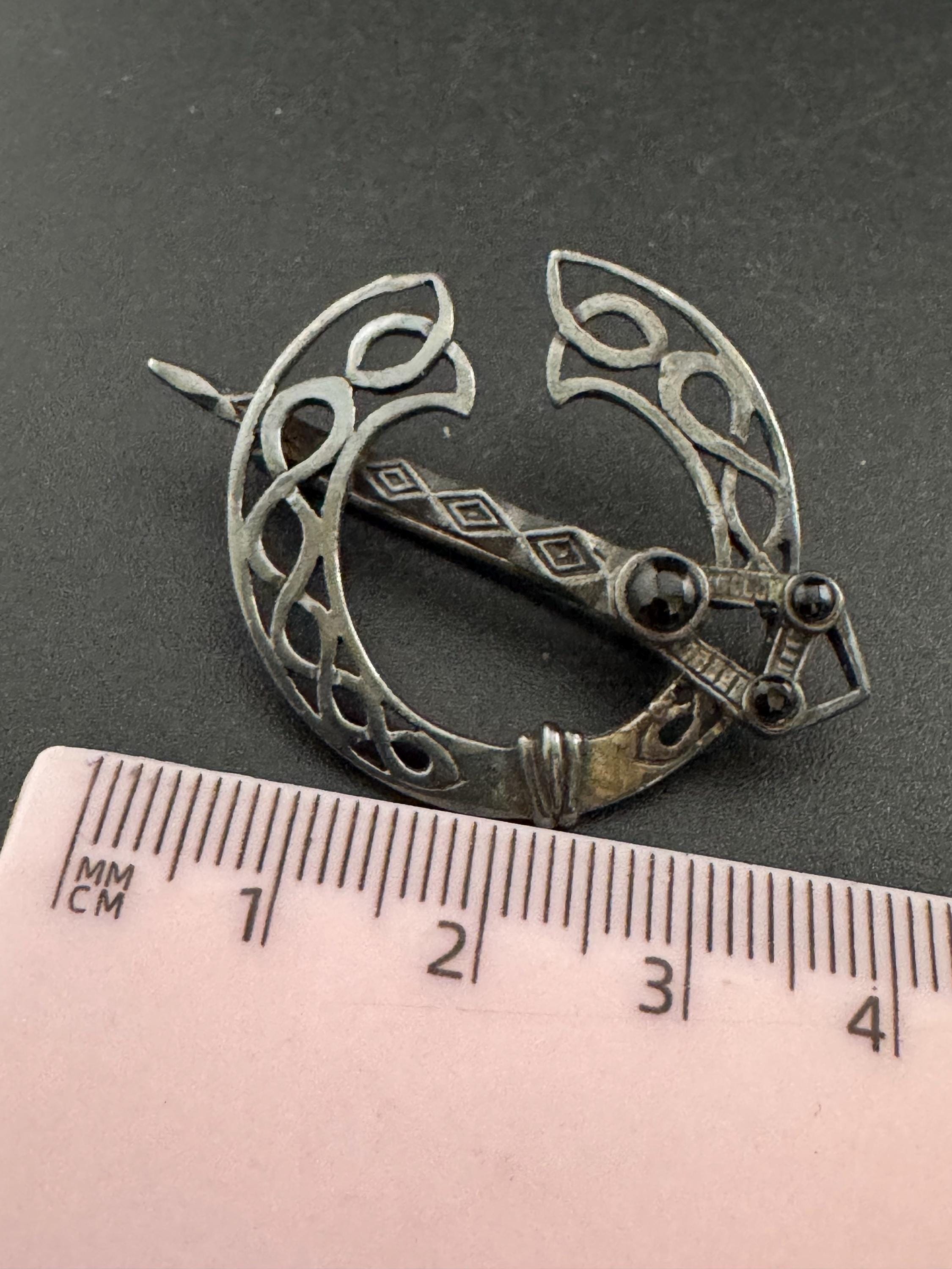 Sterling Silver Celtic Brooch: Art Nouveau Sword with Onyx