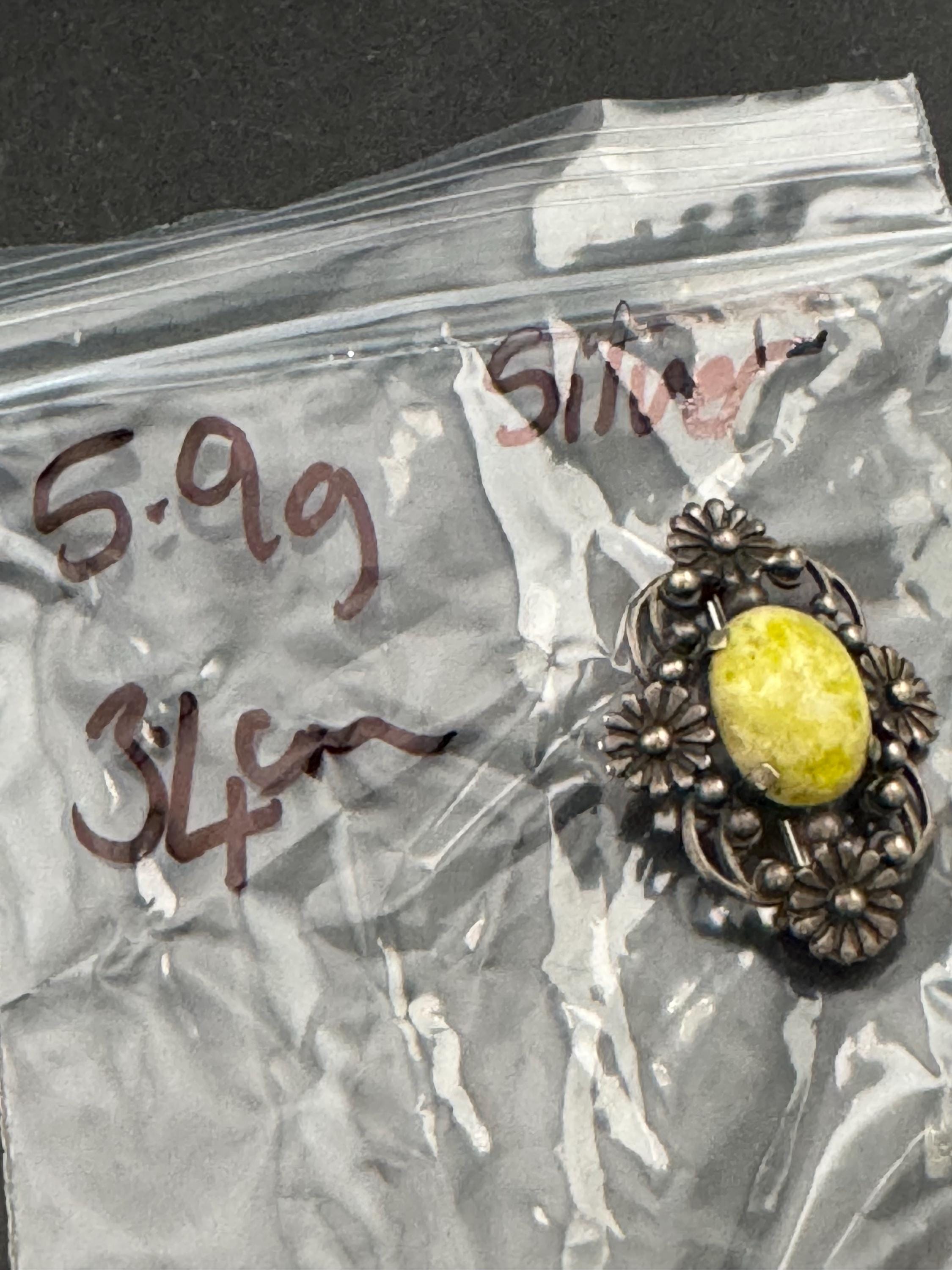 Scottish Iona marble yellow gemstone 925 sterling silver antique brooch