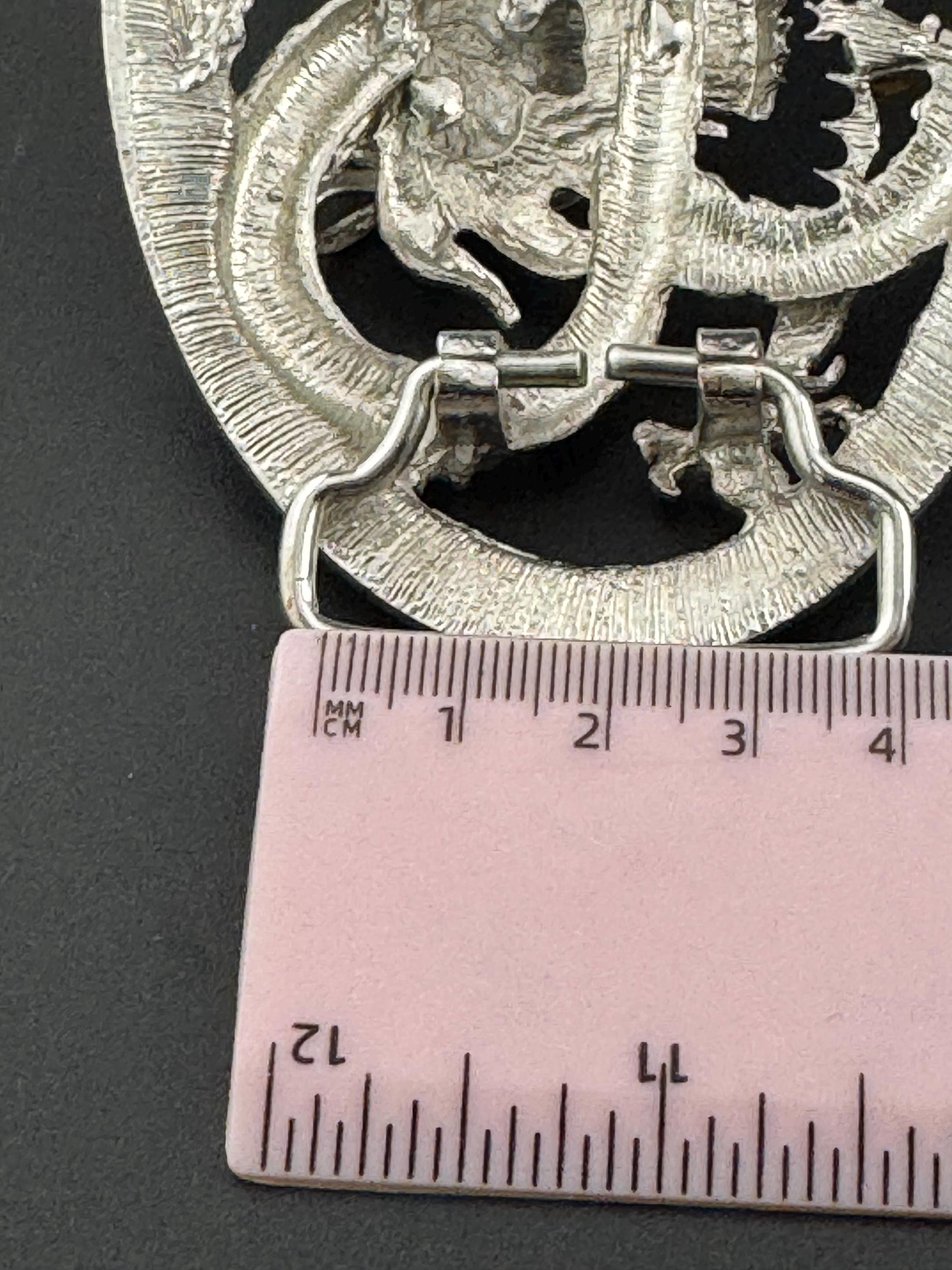 Huge vintage men’s chinese dragon crystal diamanté set silver tone steel belt buckle