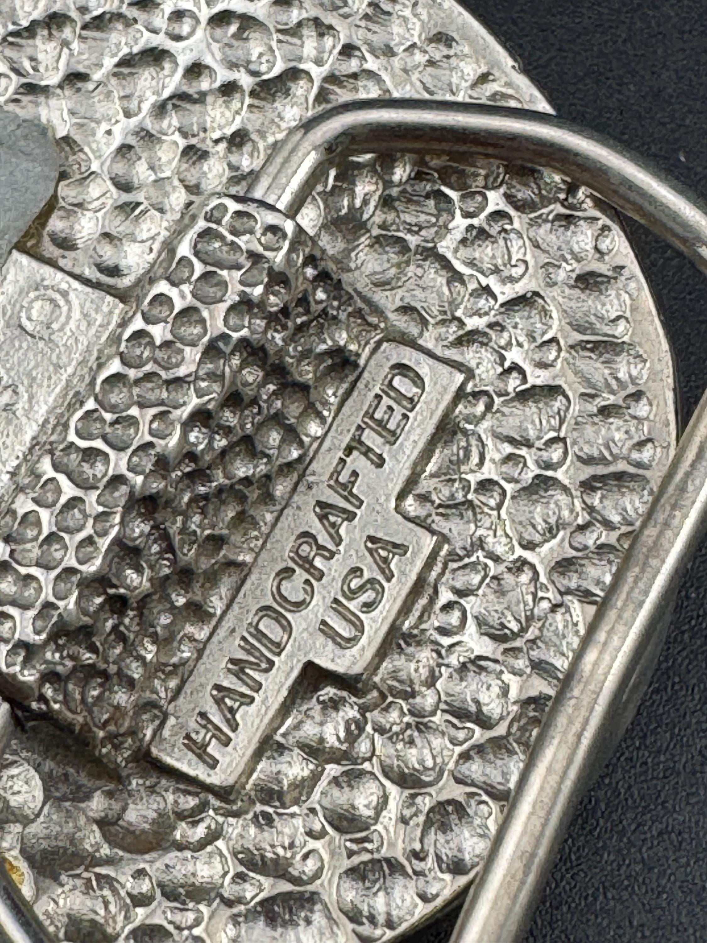 Handcrafted USA genuine turquoise and coral gemstone southwestern unisex silver tone steel belt buckle
