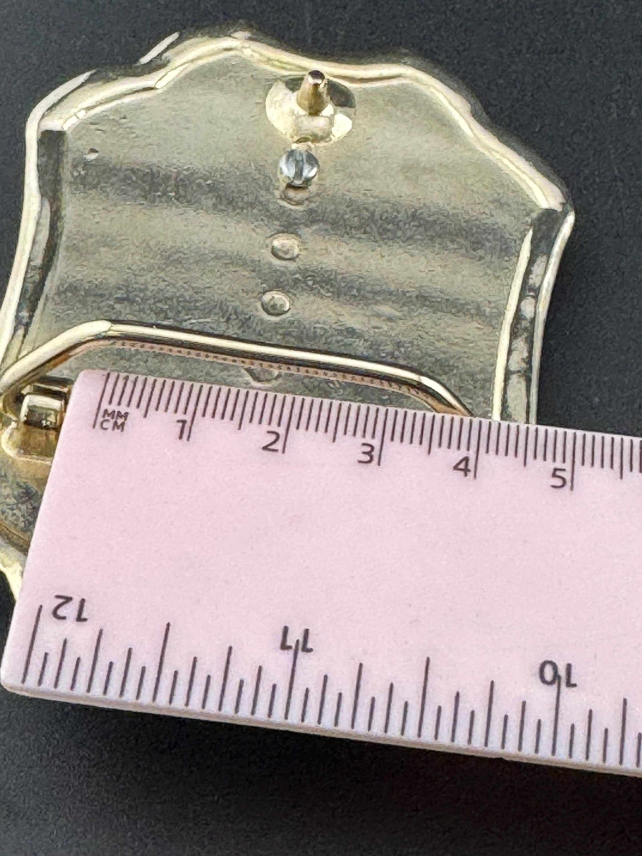 Vintage Large engraved floral brown gemstone Champagne gold tone steel belt buckle