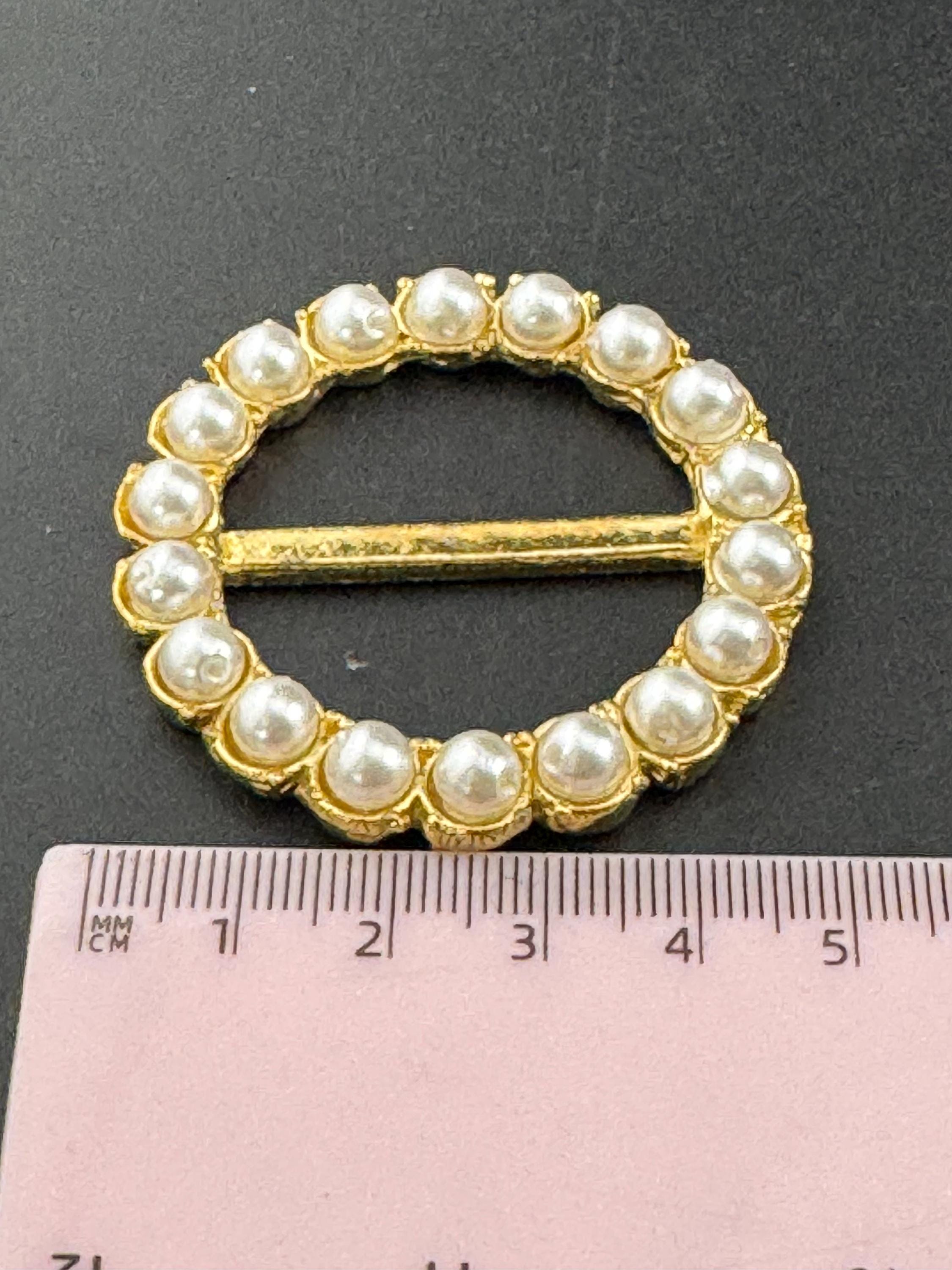 vintage gold tone 4cm beaded pearl ladies belt buckle, dressmaking sewing haberdashery