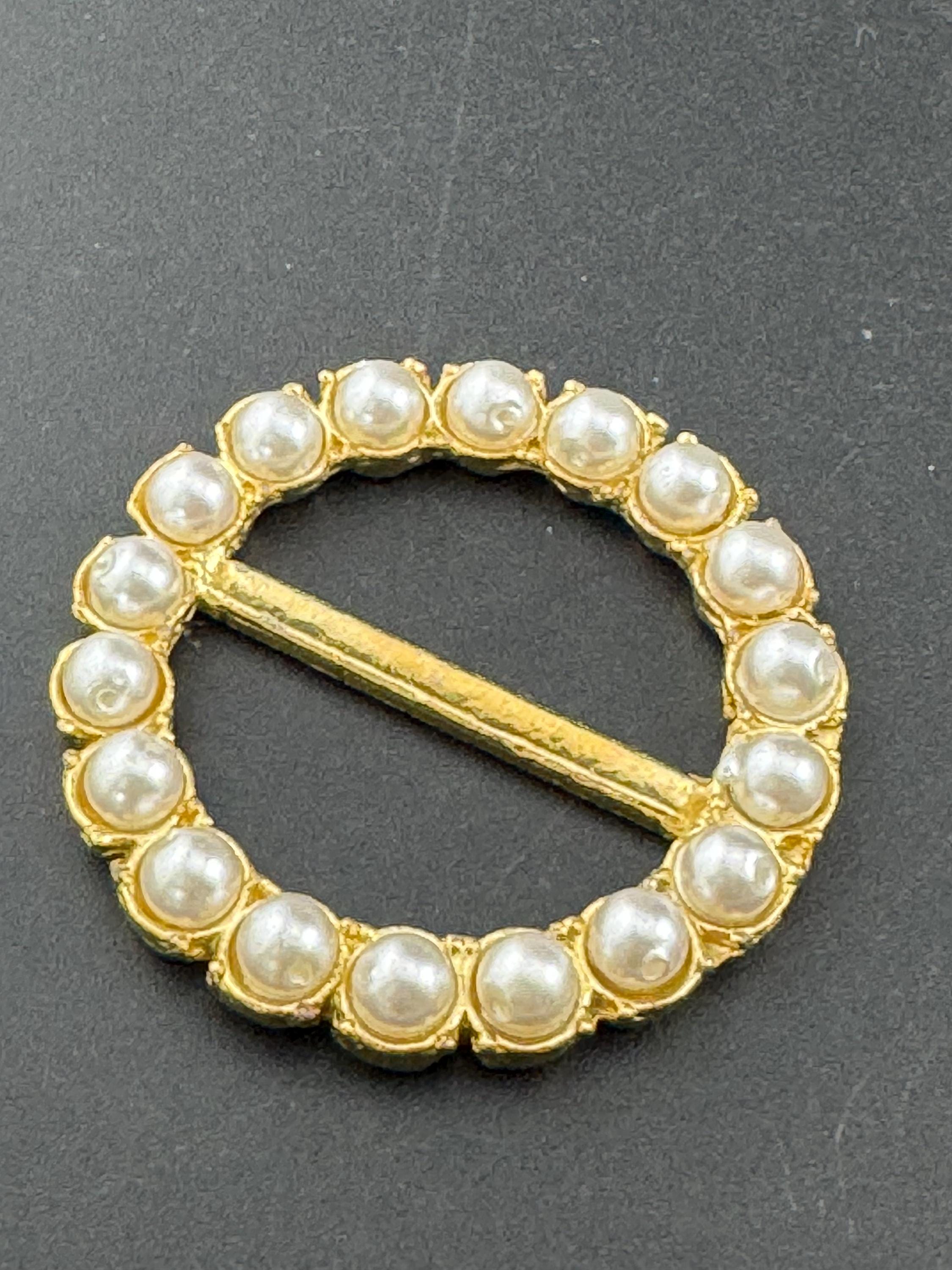 vintage gold tone 4cm beaded pearl ladies belt buckle, dressmaking sewing haberdashery
