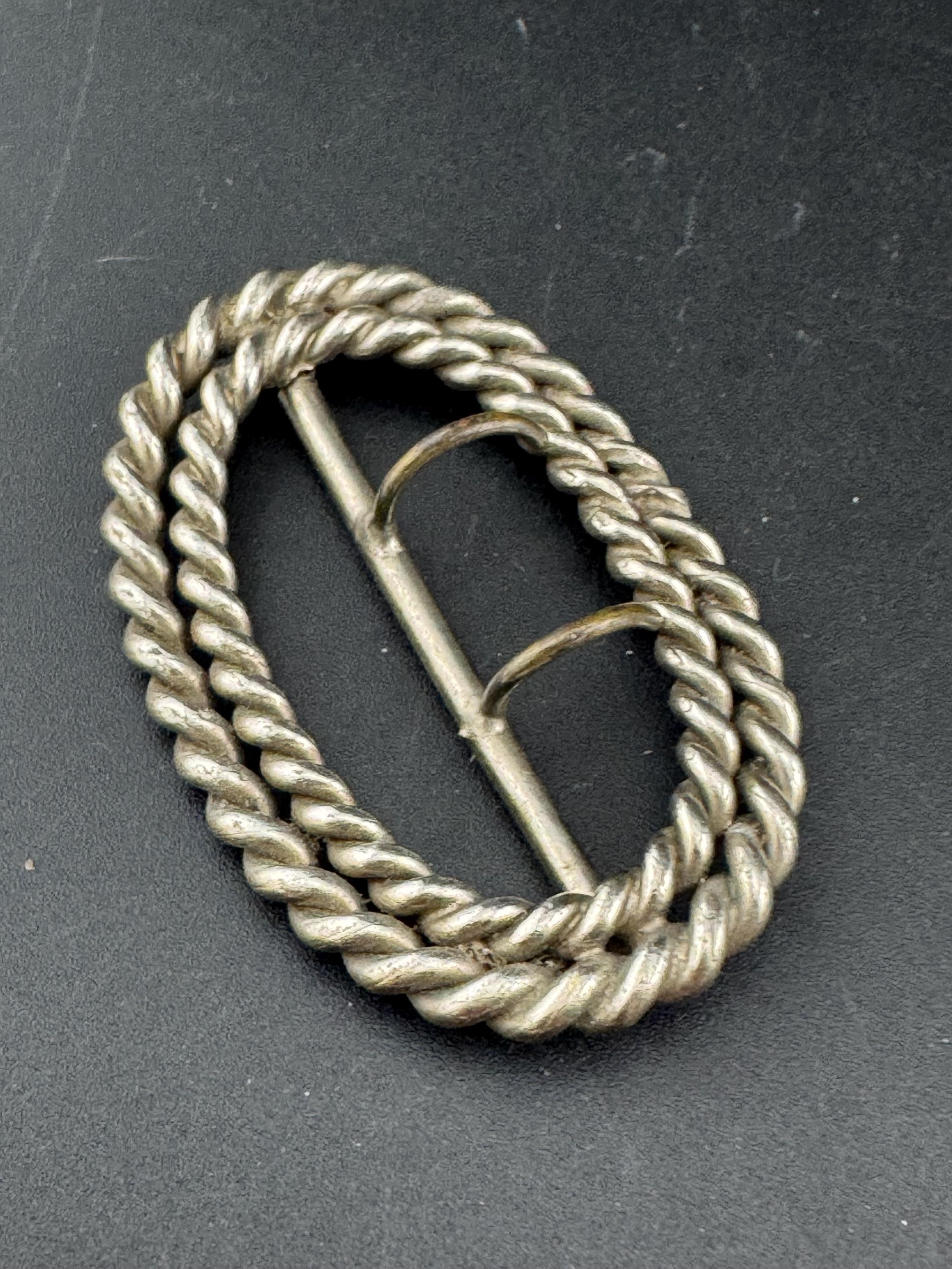 Vintage Silver Tone Nautical Rope Twist Belt Buckle: 6cm Georgian Style