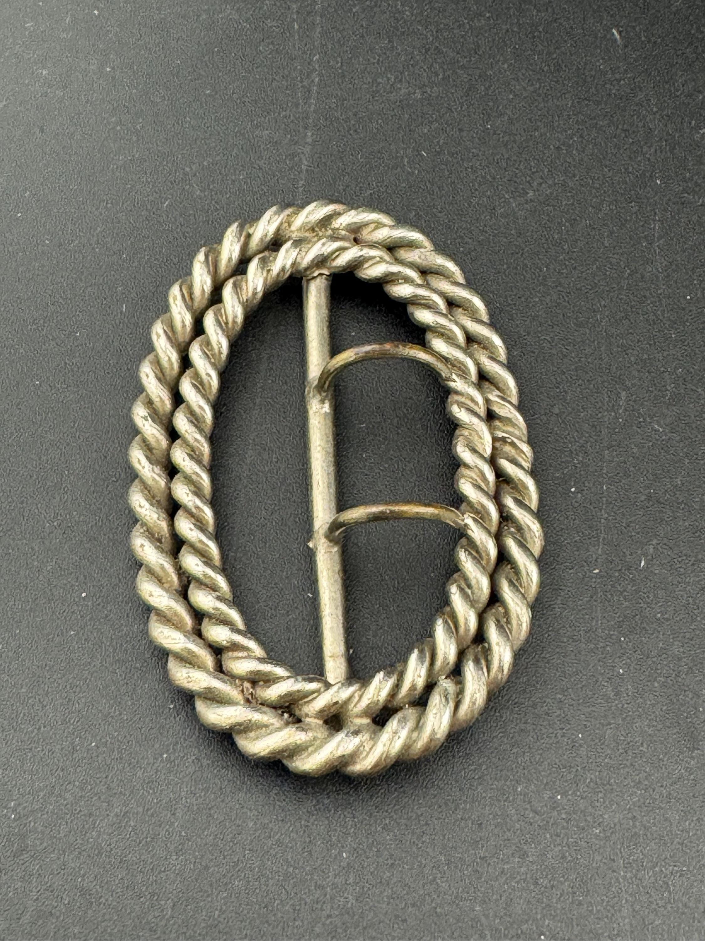 Vintage Silver Tone Nautical Rope Twist Belt Buckle: 6cm Georgian Style