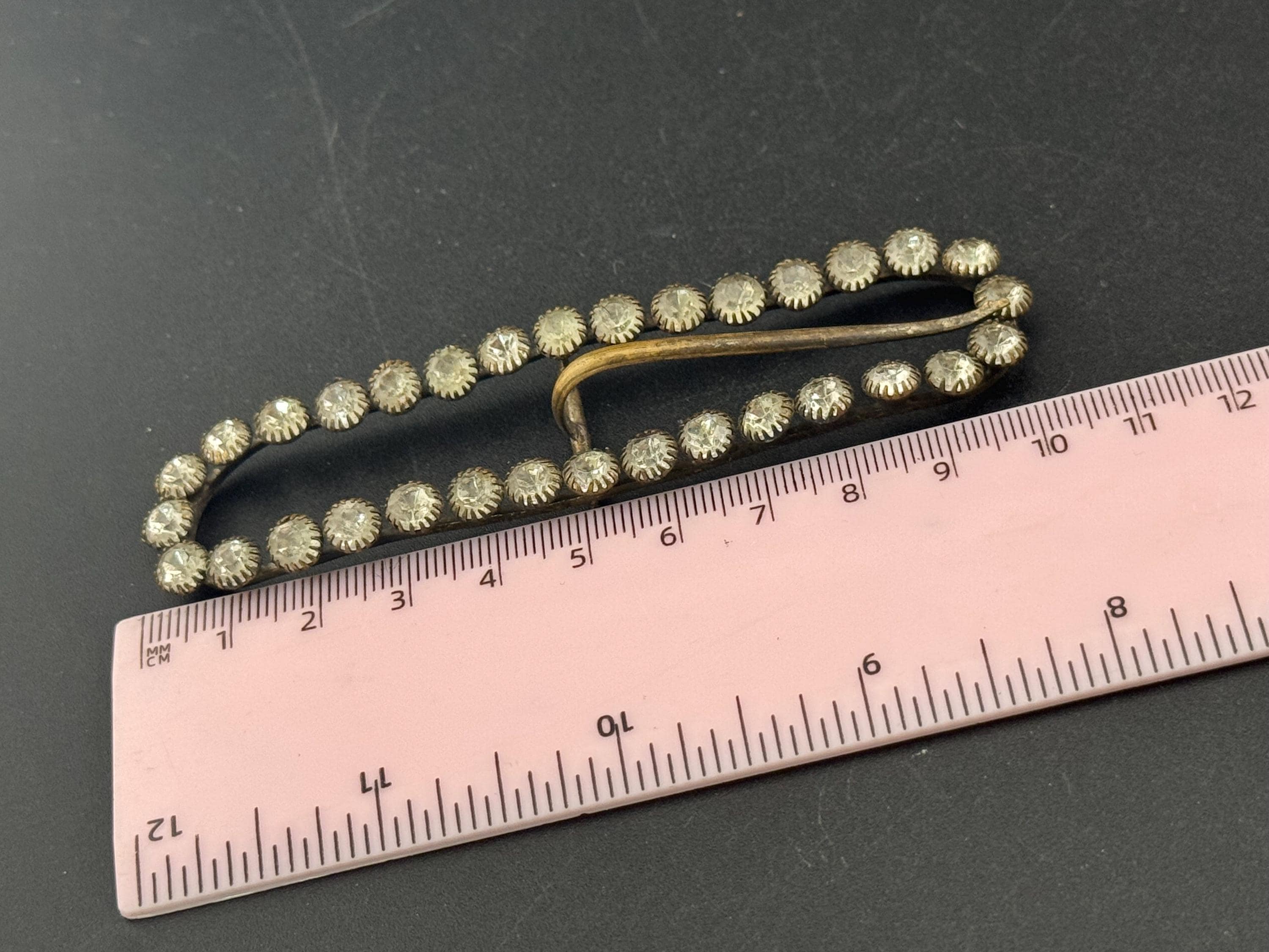 10cm long vintage rectangular Clear Glass Diamanté Belt Buckle one prong
