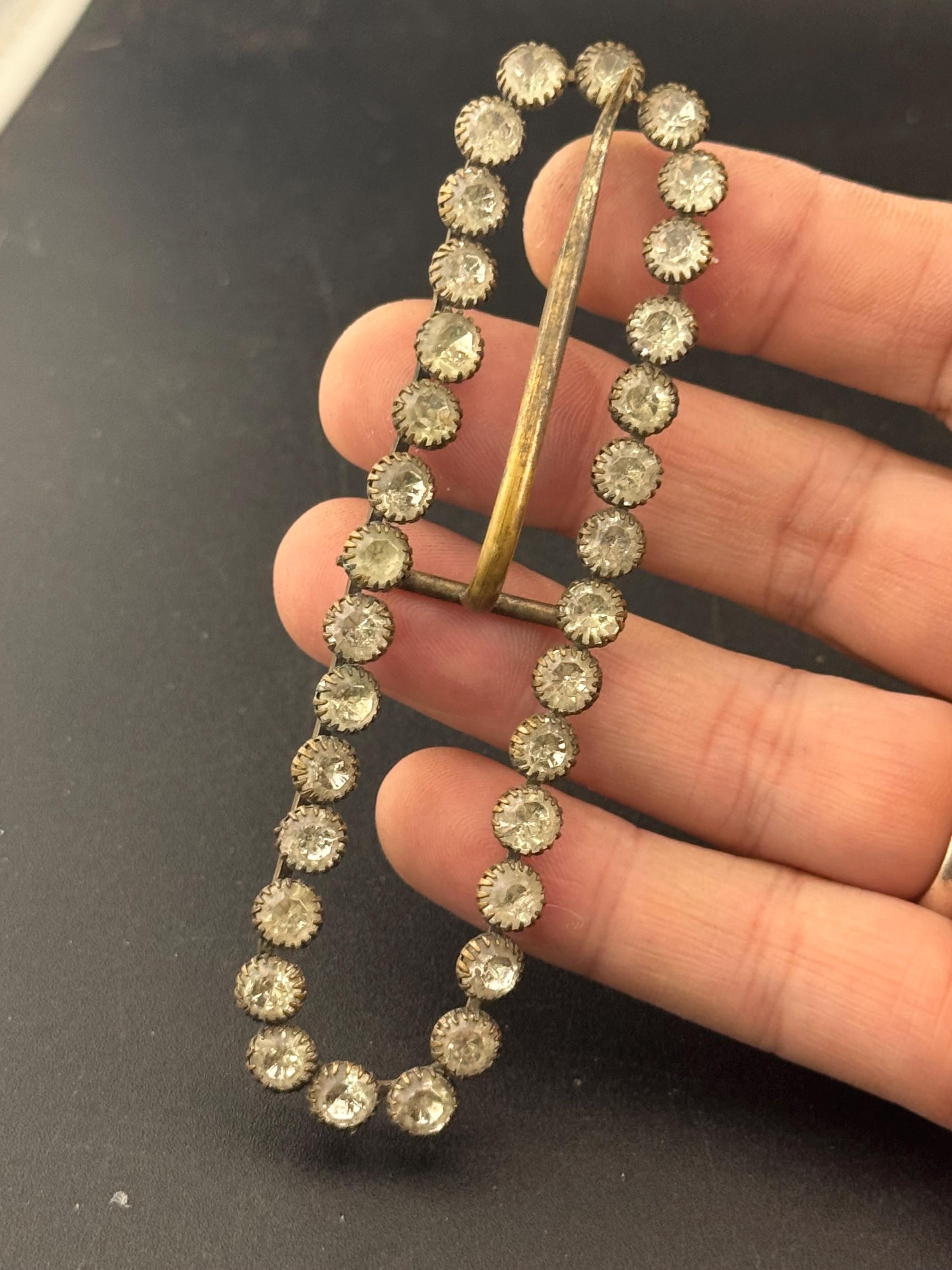 10cm long vintage rectangular Clear Glass Diamanté Belt Buckle one prong