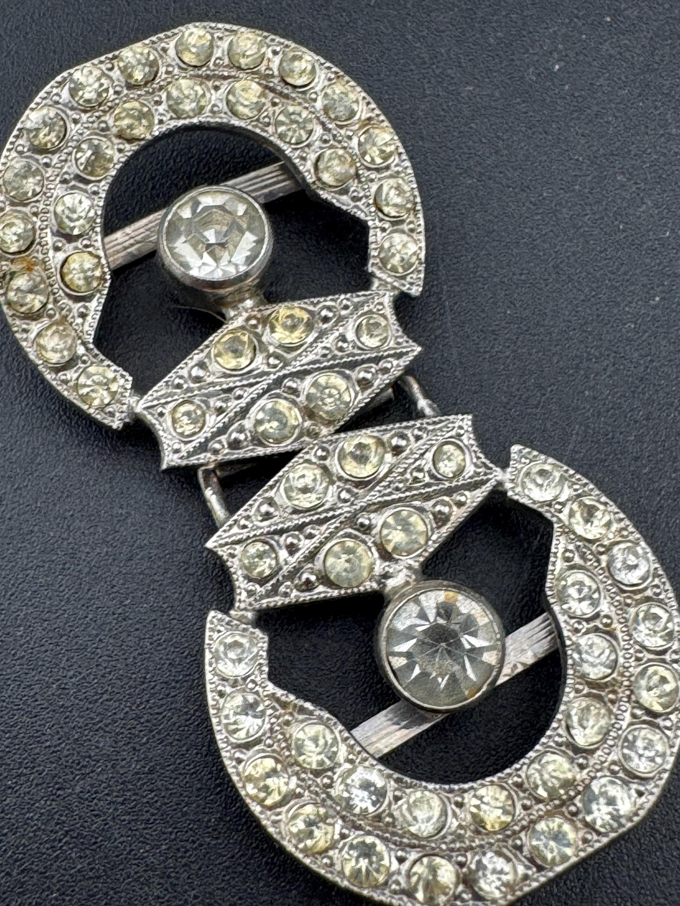 Antique 5cm Czech Art Deco 1920s 1930s wide double 2 part Glass Diamante Belt Buckle paste rhinestone  Bridal Wedding Sash Adornment Fitting