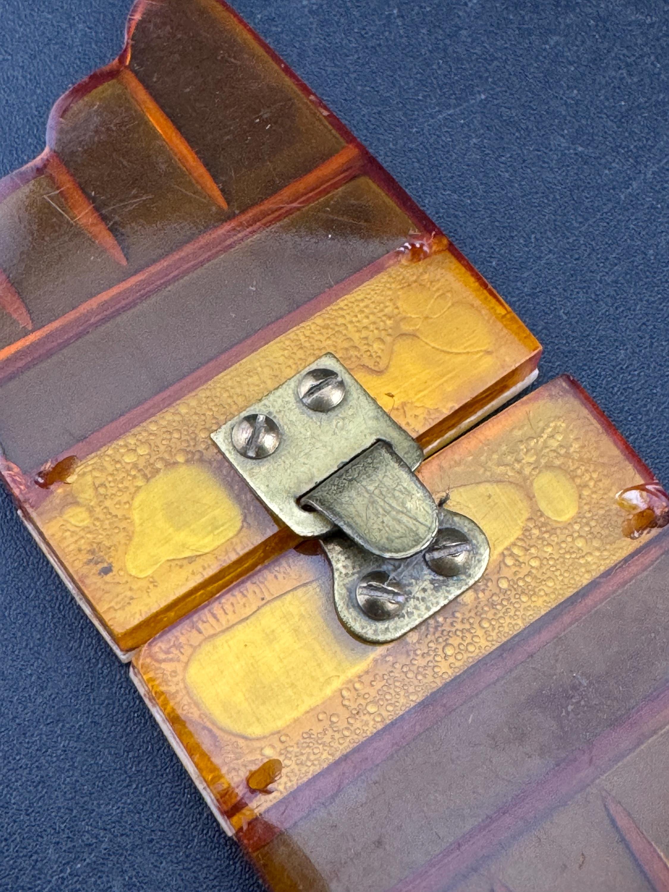 Art Deco Celluloid Belt Buckle: Amber Geometric Pearl, 1920s Sewing