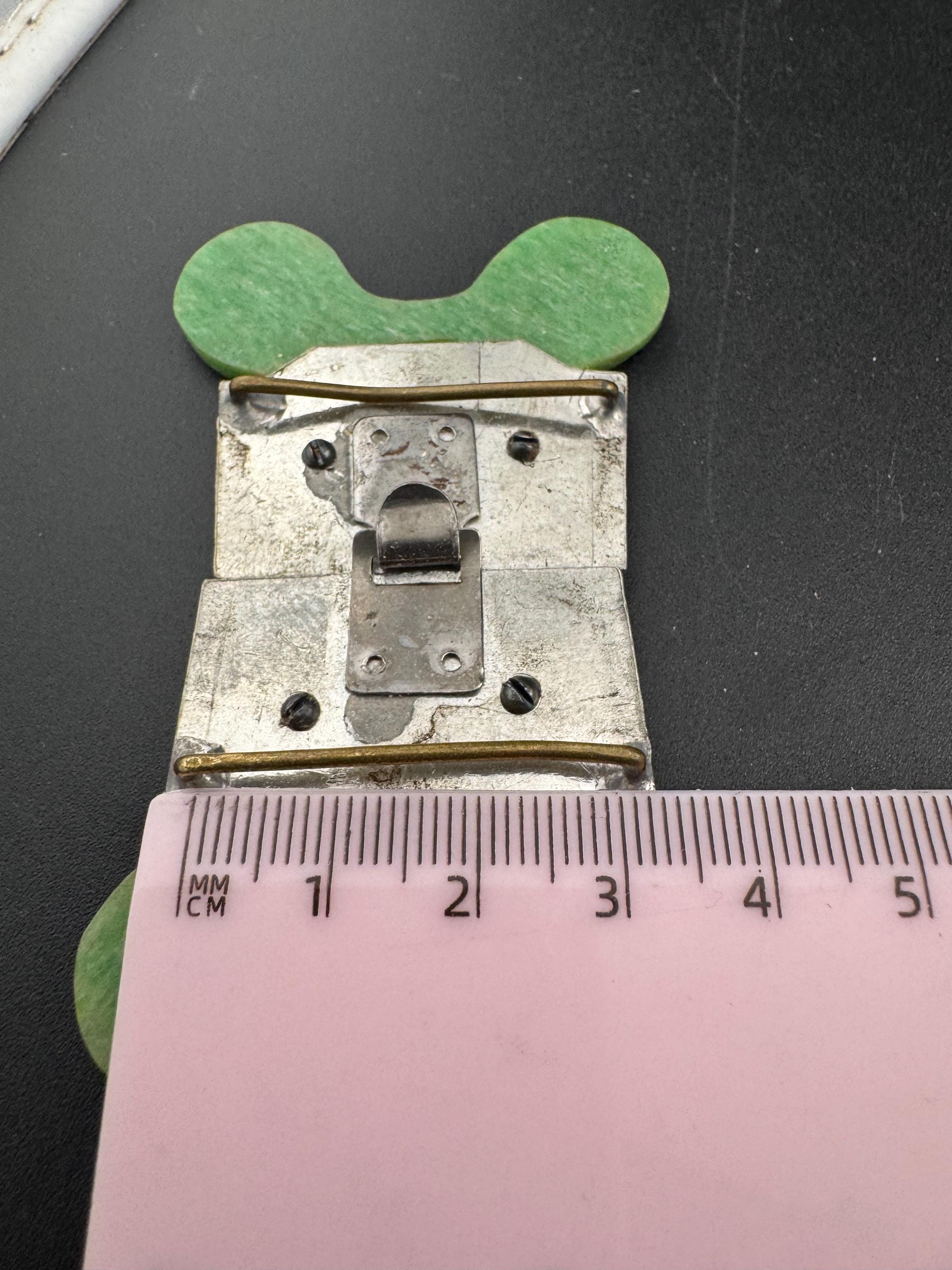 Art Deco Green Bakelite Belt Buckle: Diamanté Nouveau Style
