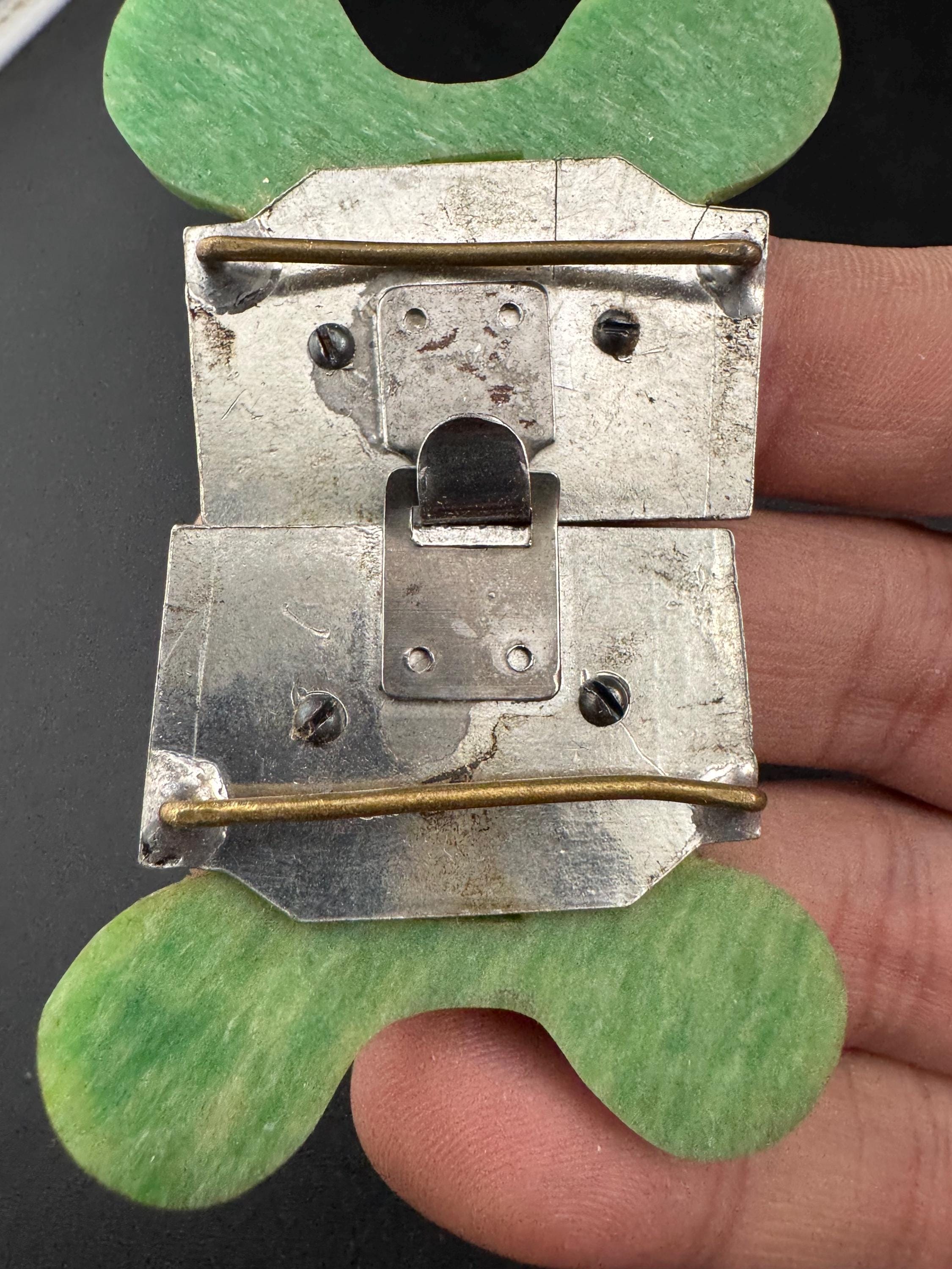 Art Deco Green Bakelite Belt Buckle: Diamanté Nouveau Style