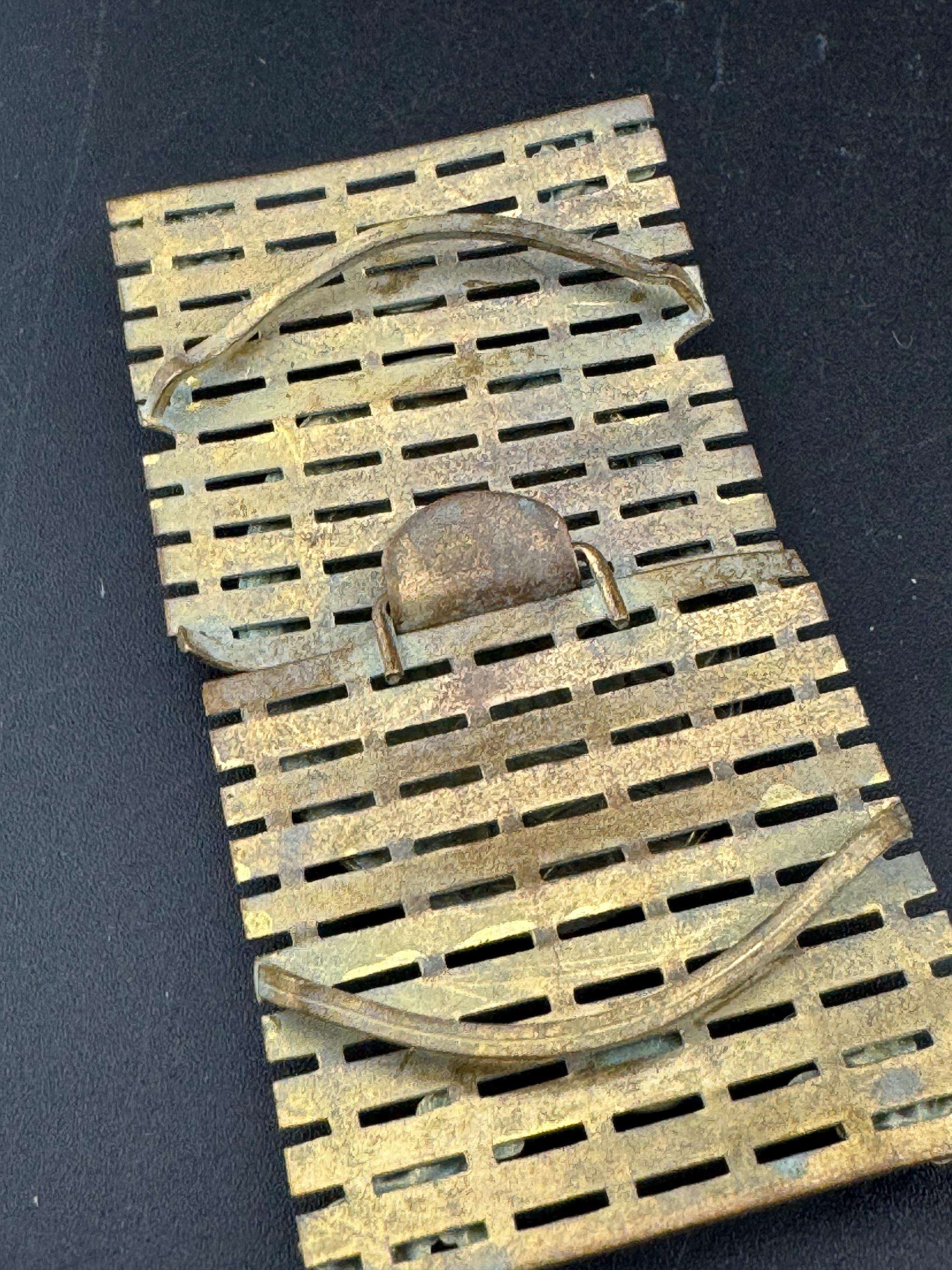 Antique Chinese Japanese turquoise gemstone set carved bird 2 part Vintage brass belt buckle