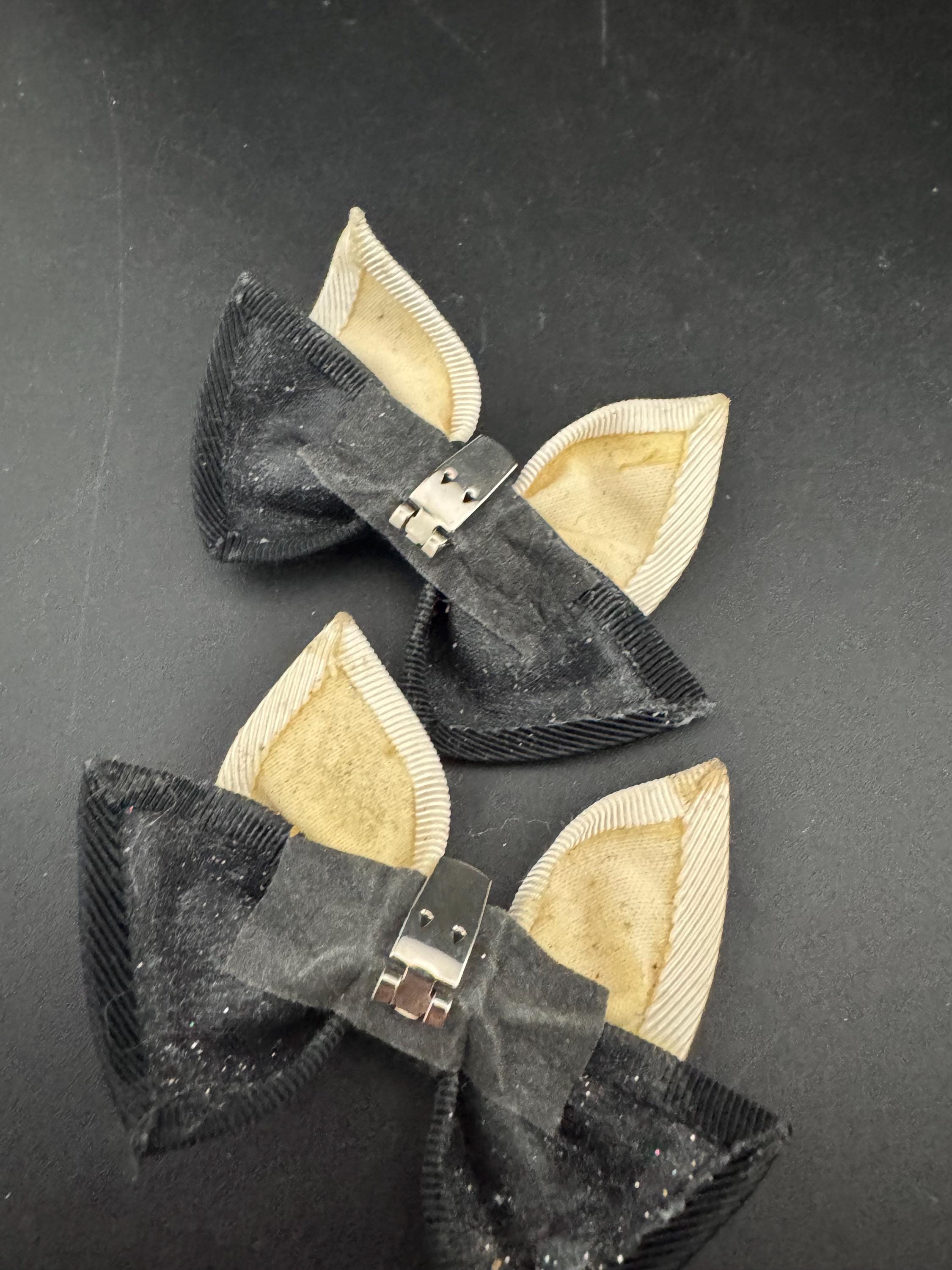 pair of Black and white monochrome GROSGRAIN ribbon BOW shoe clips