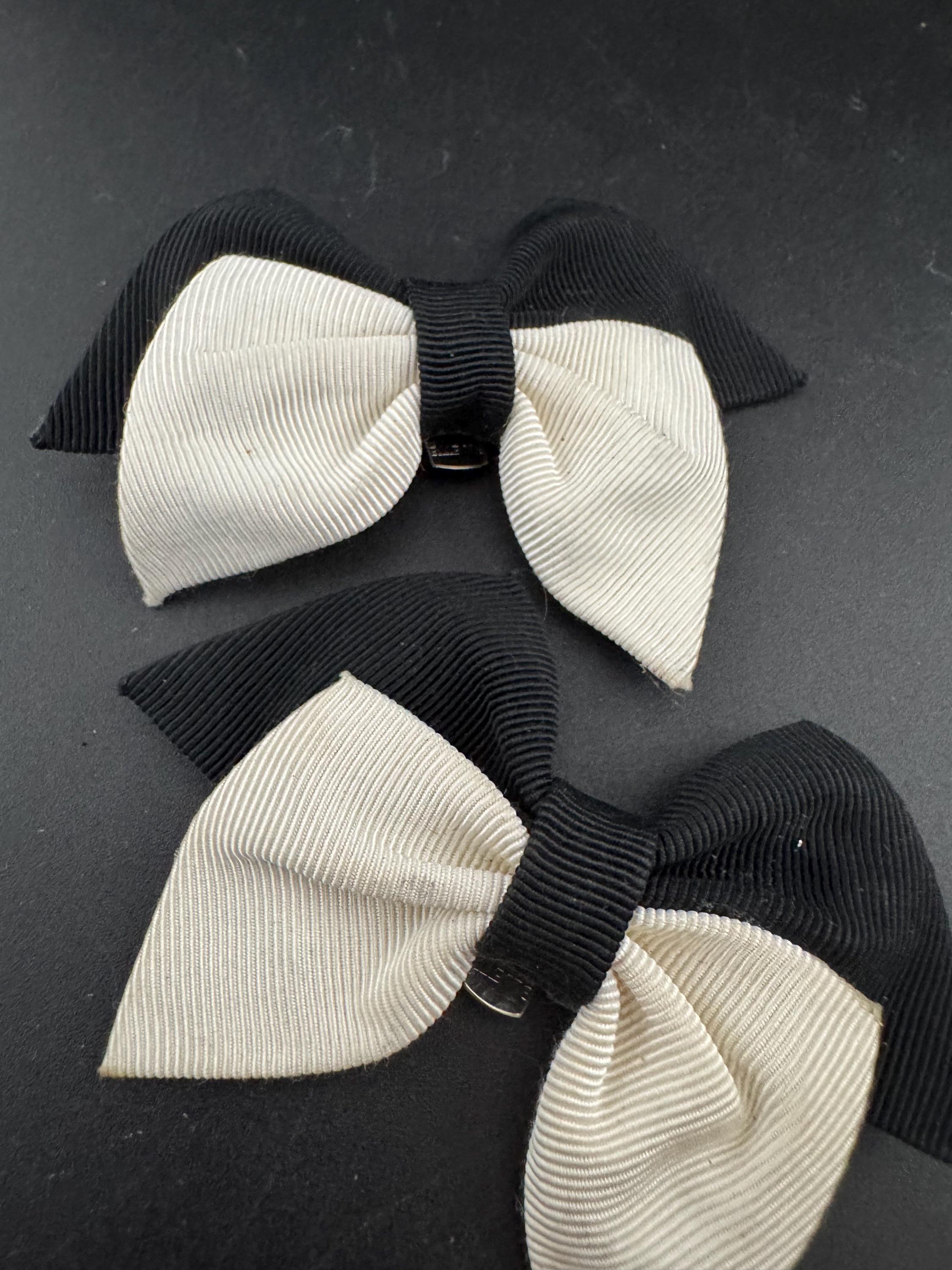 pair of Black and white monochrome GROSGRAIN ribbon BOW shoe clips