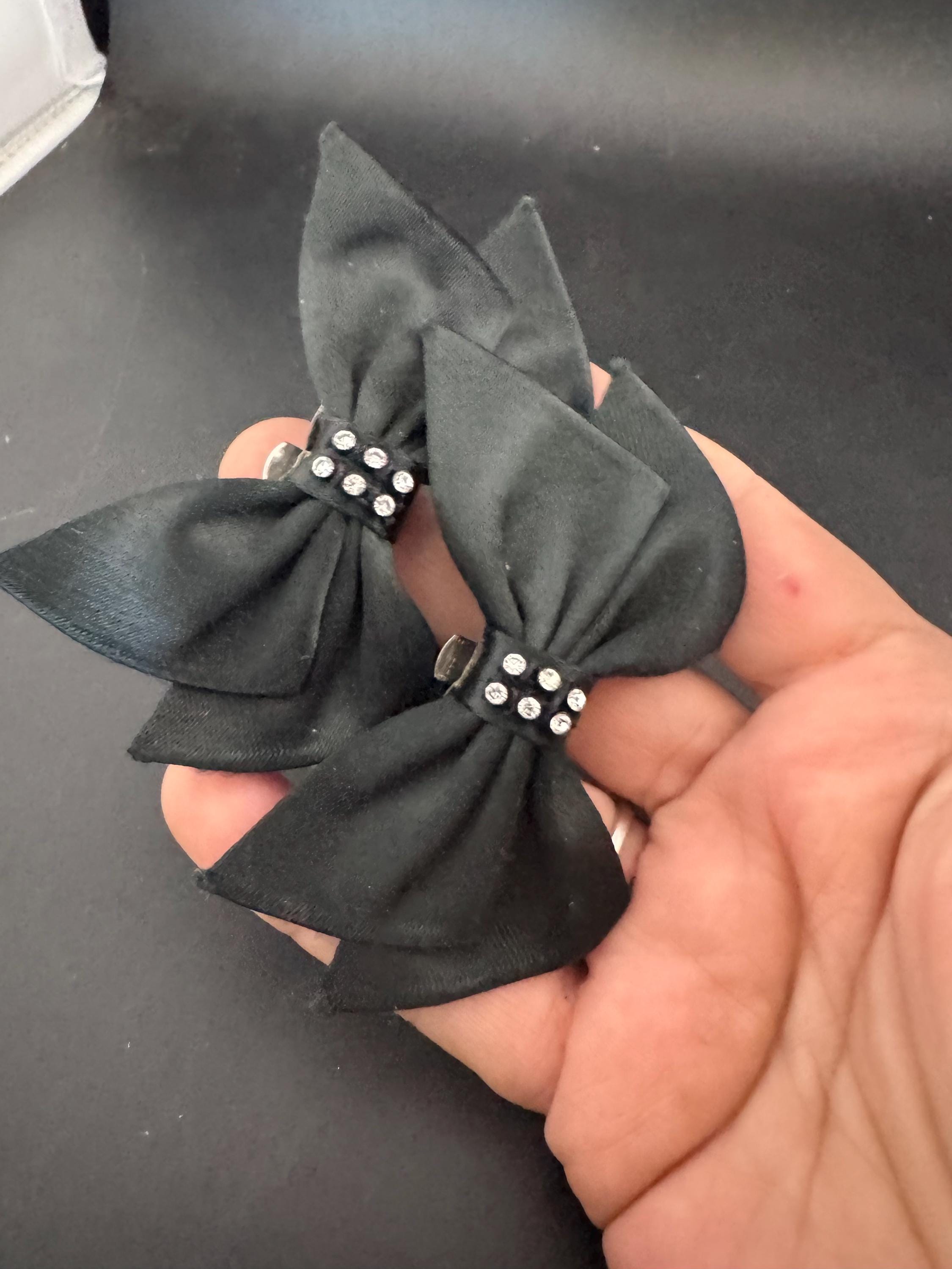 Vintage pair of Black ribbon diamanté BOW shoe clips