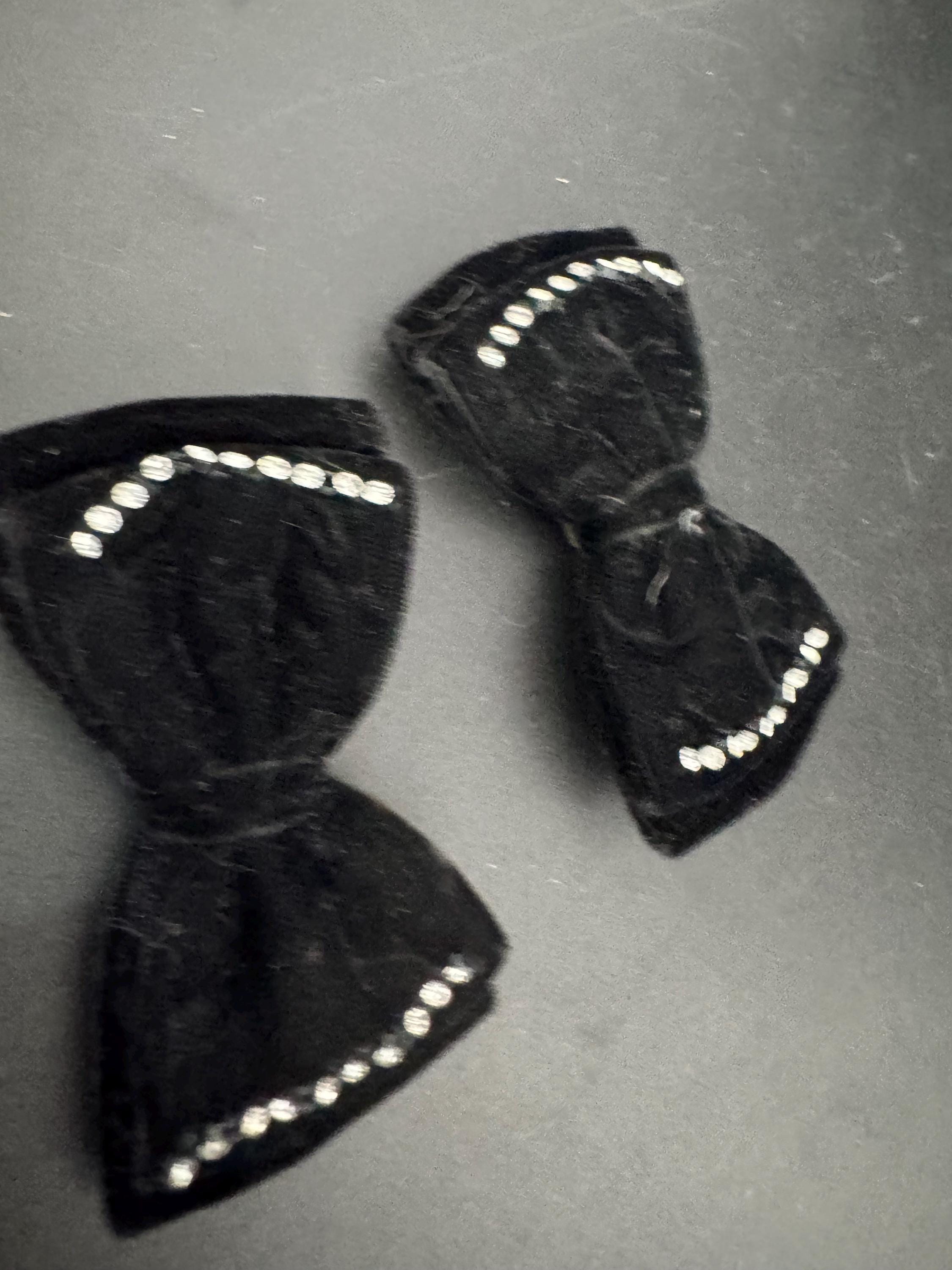 Vintage pair of Black velvet ribbon diamanté BOW shoe clips