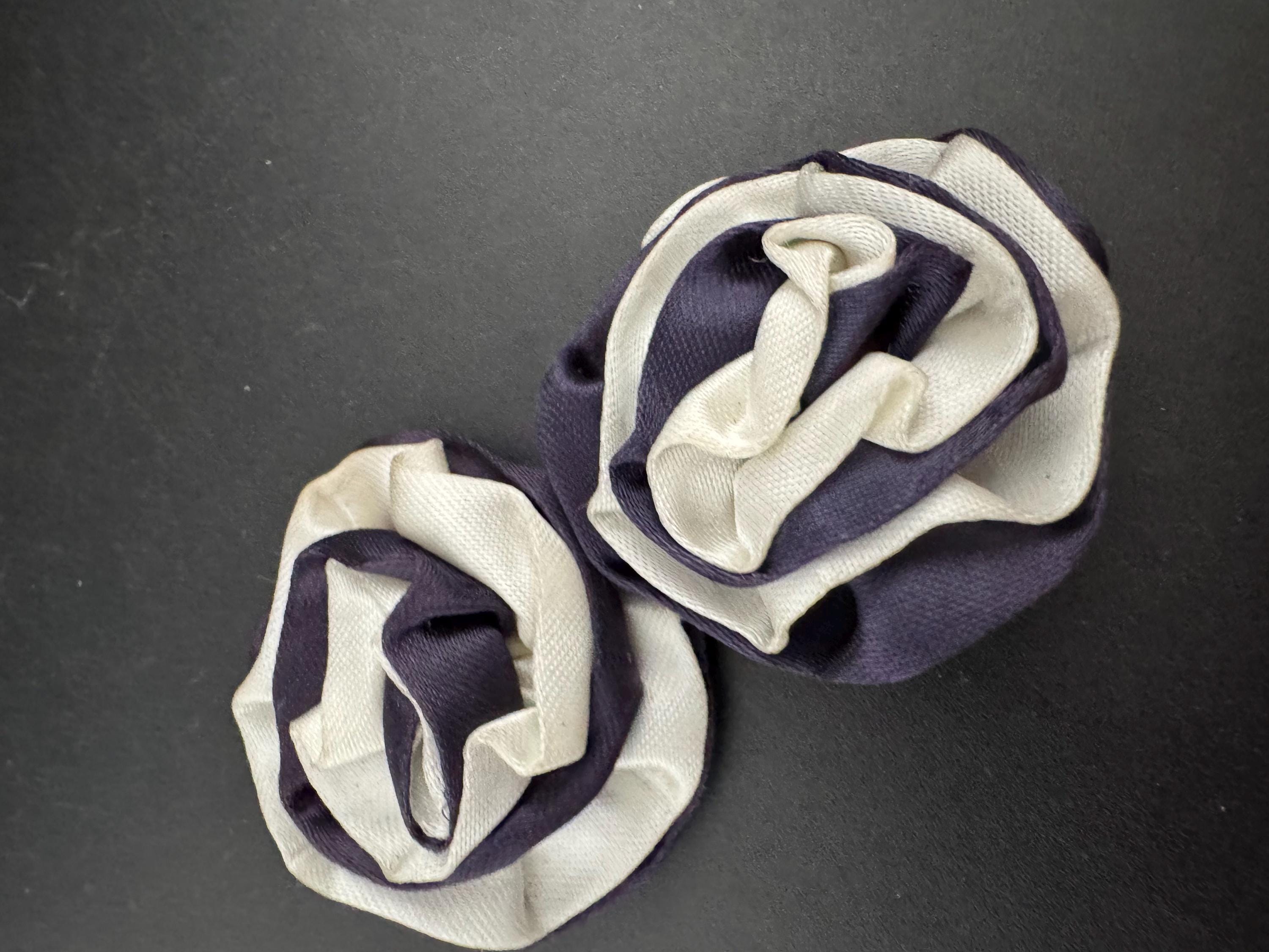 Vintage French Ribbon Flower Shoe Clips: Navy Blue & White 1980s