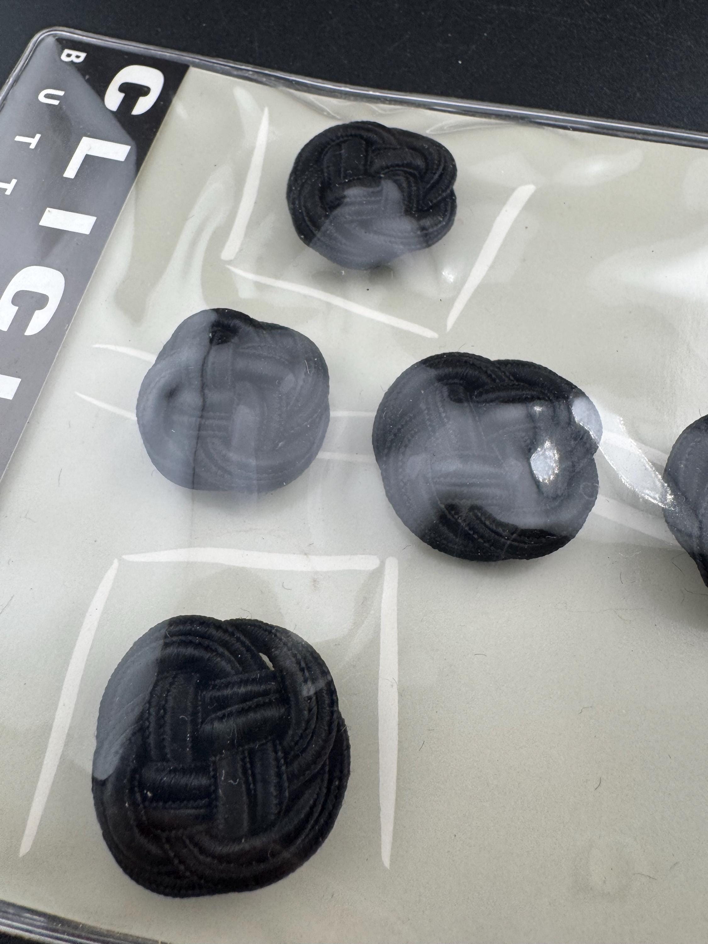 vintage set of black woven round fabric button covers by clickits