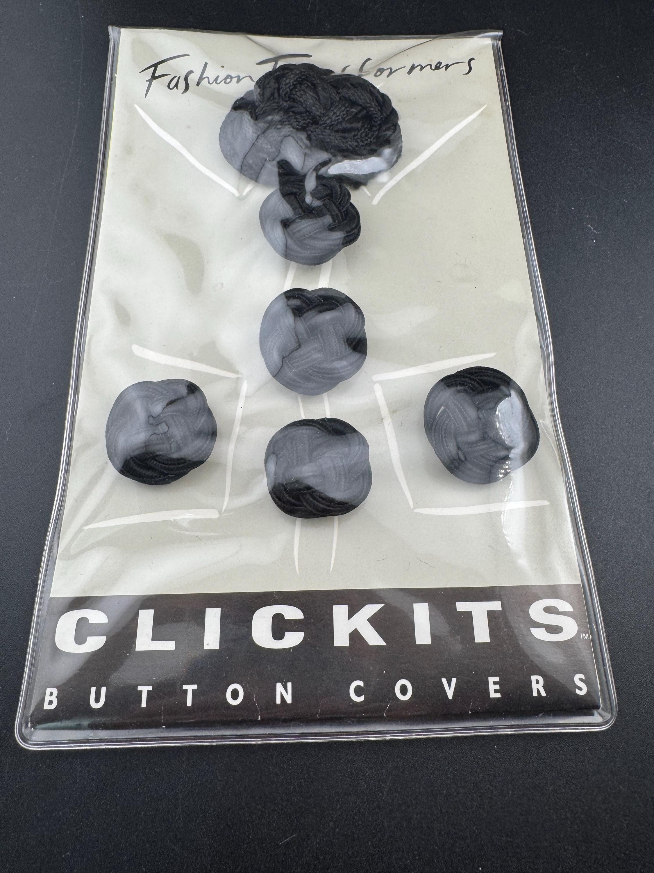 vintage set of black woven round fabric button covers by clickits