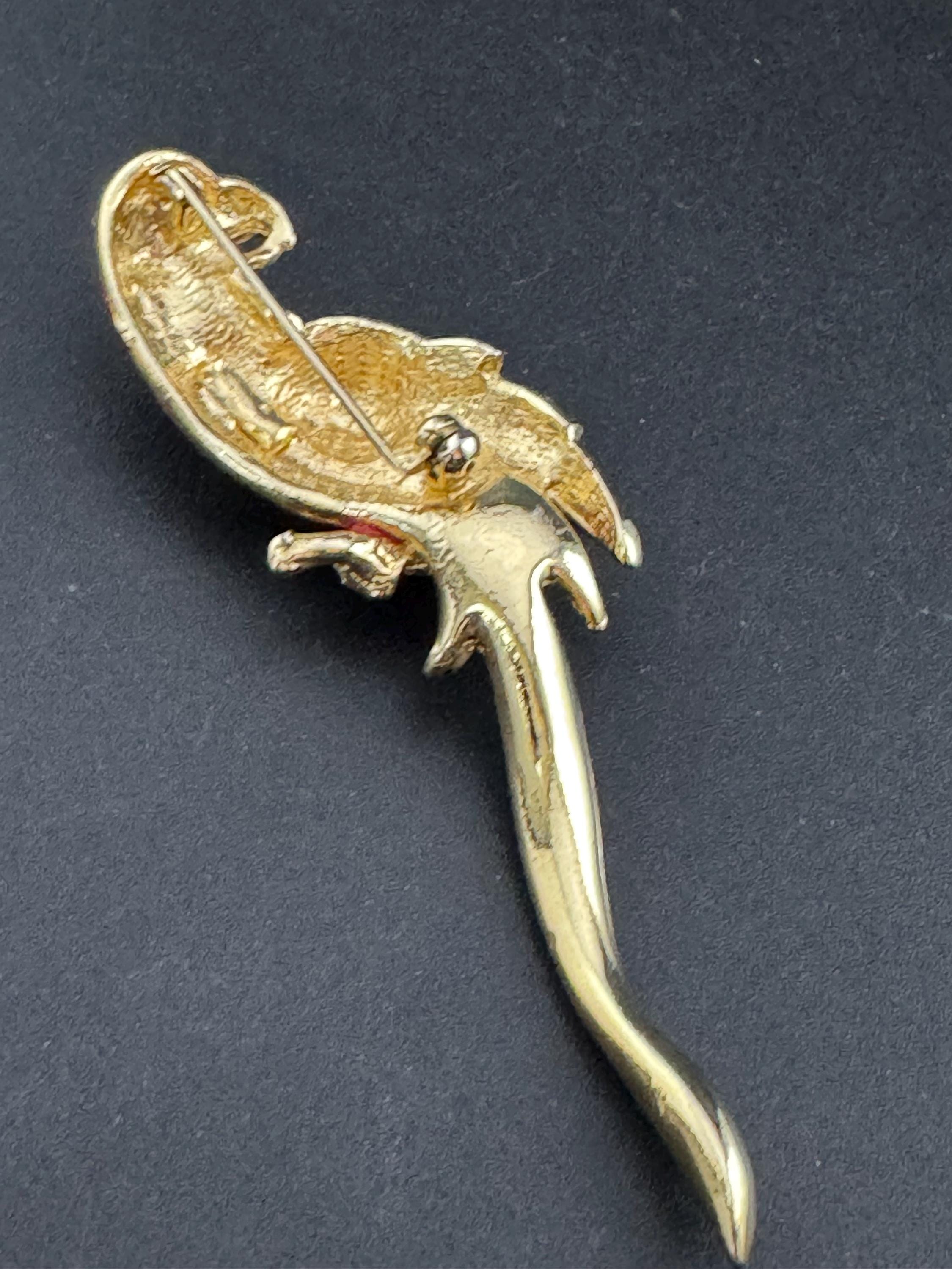 Vintage Parrot Brooch: Diamanté, Enamel, Gold Tone, 1980s