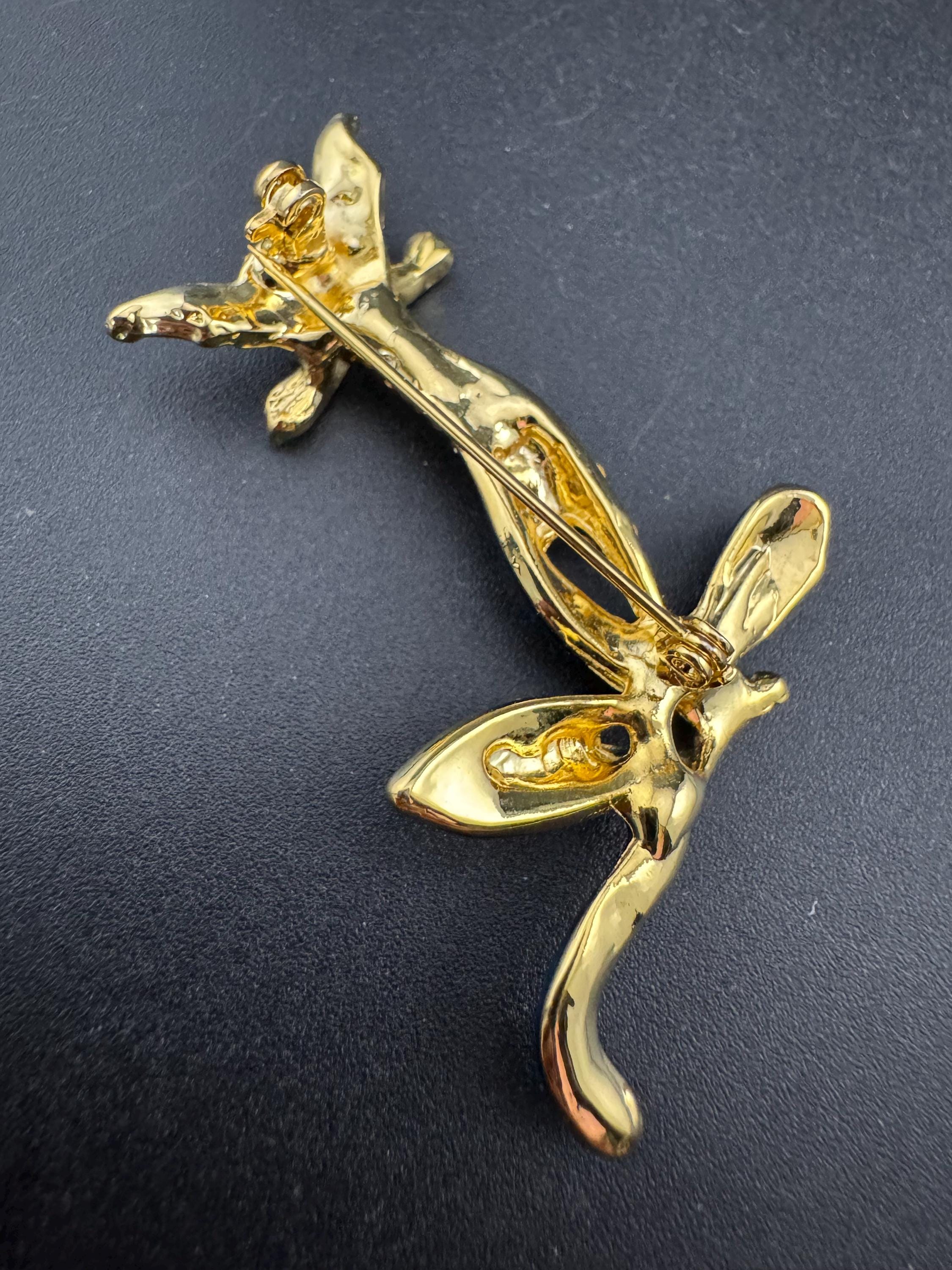 Vintage 5cm teal green blue enamel gold tone novelty cat brooch pin