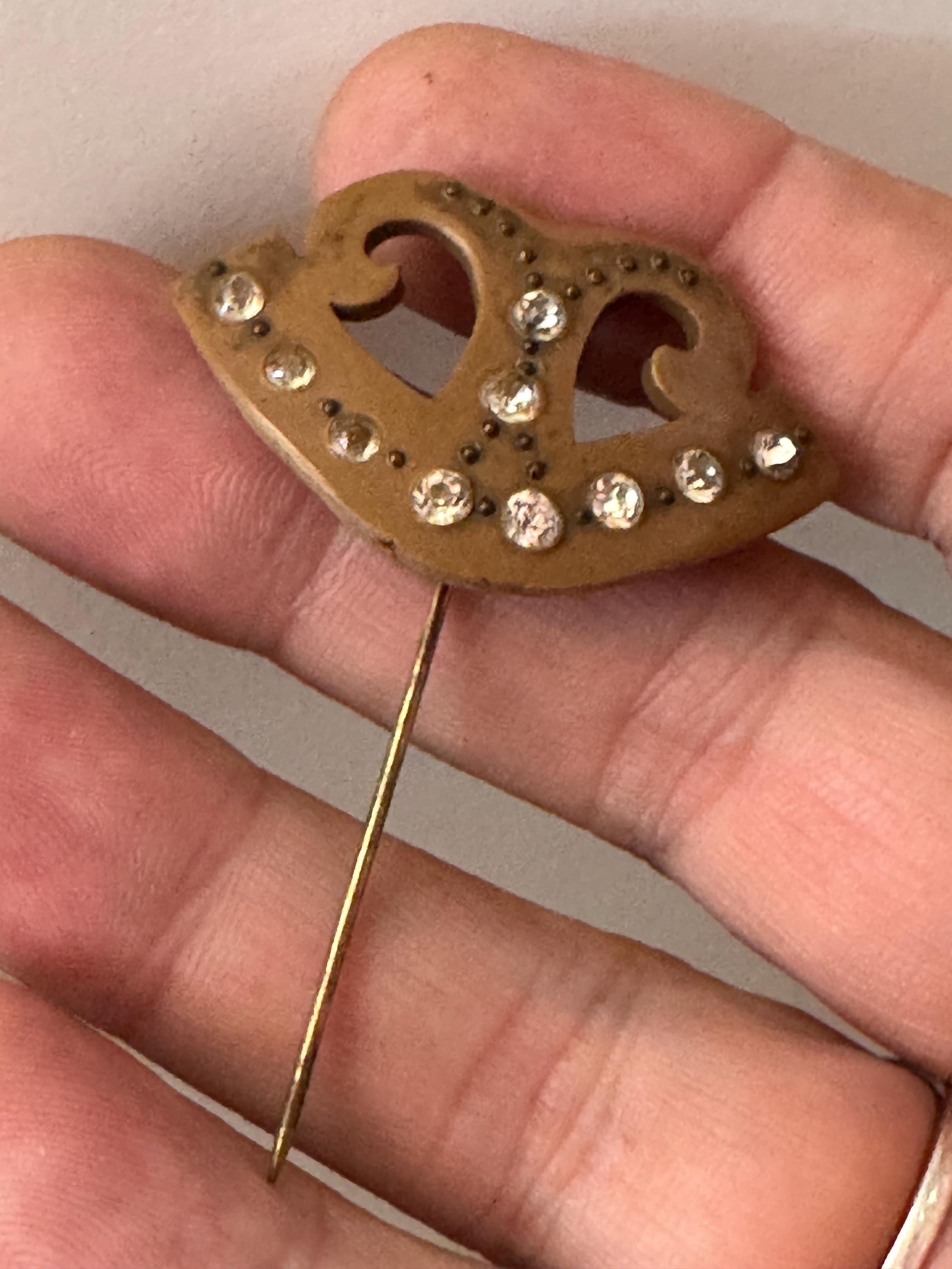 Art Deco Rhinestone Bakelite Hat Pin: 1930s Brown Pique