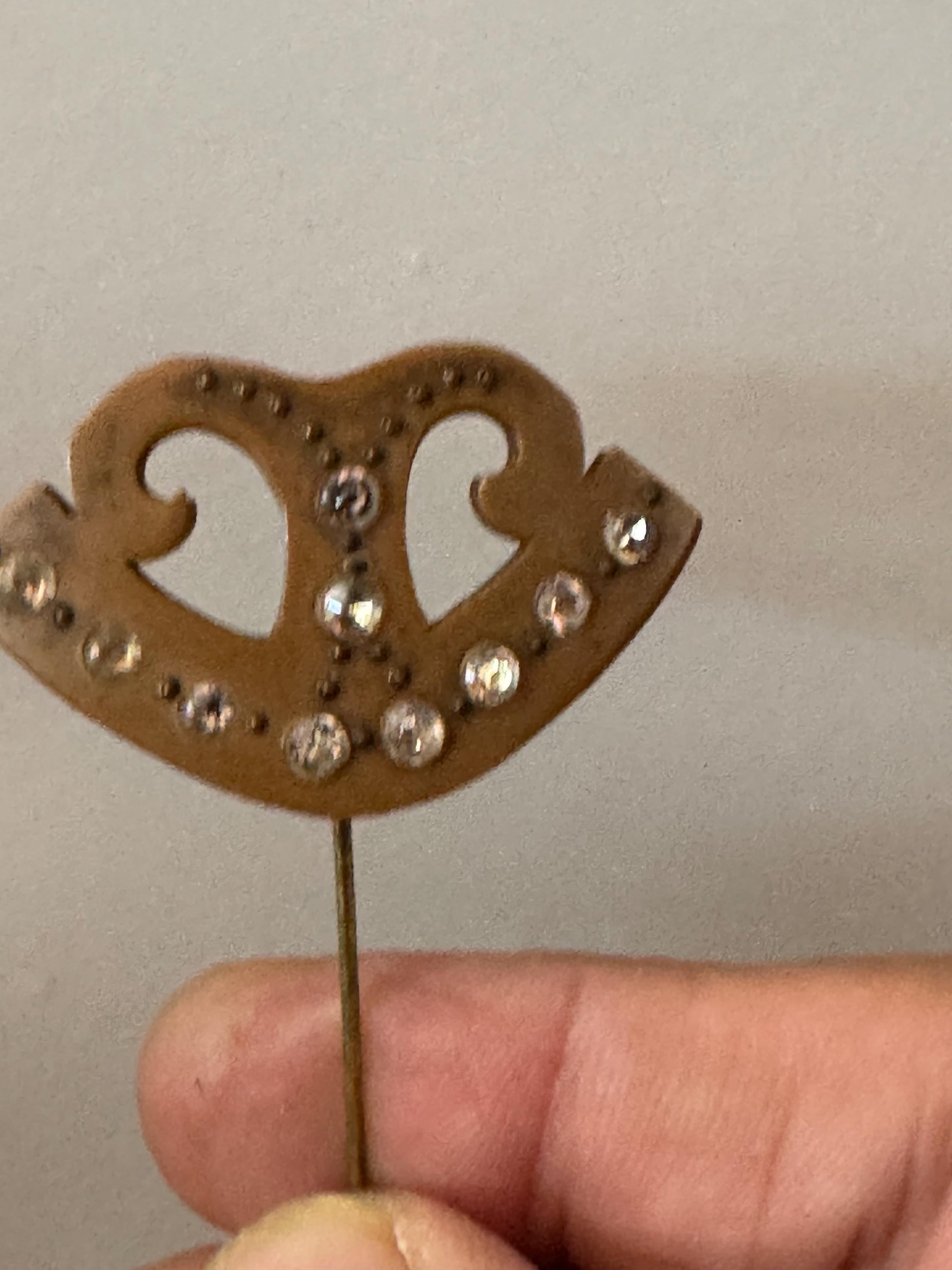 Art Deco Rhinestone Bakelite Hat Pin: 1930s Brown Pique
