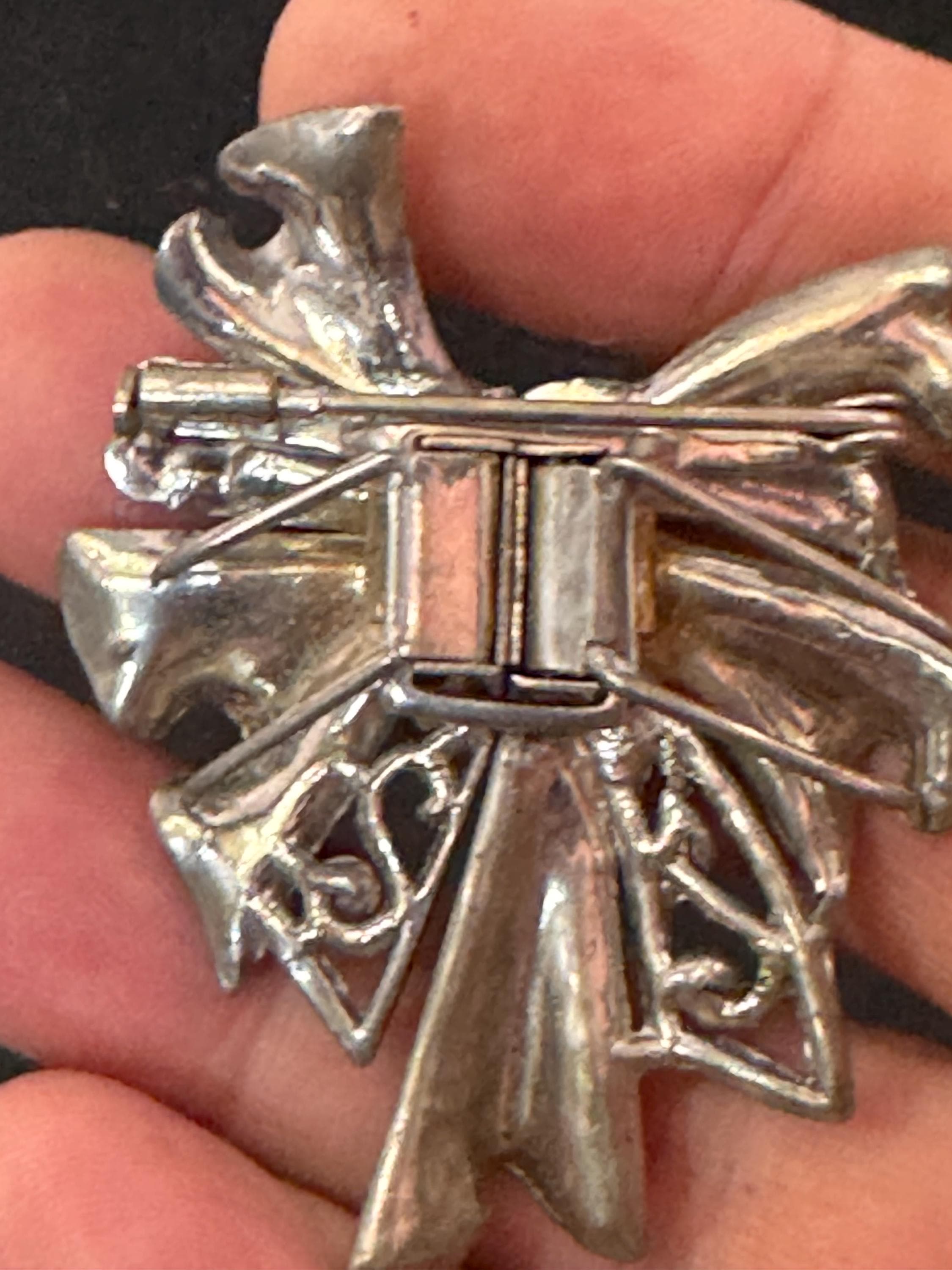 Art Deco Marcasite Duette Brooch Clips: Silver Chrome Dress Fur Clips