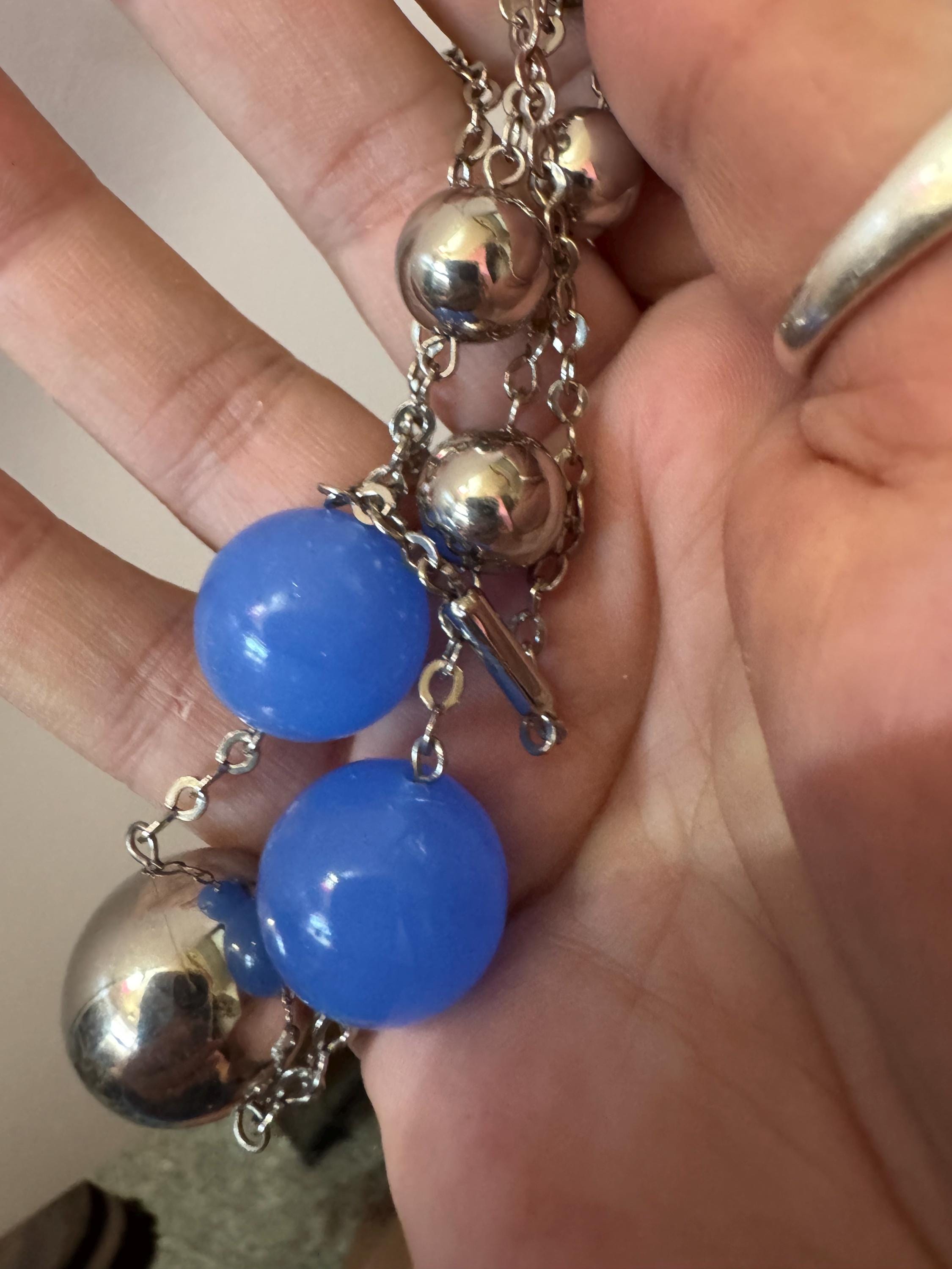 Genuine Czech silver Chromed deep blue glass bead necklace jakob Bengel era